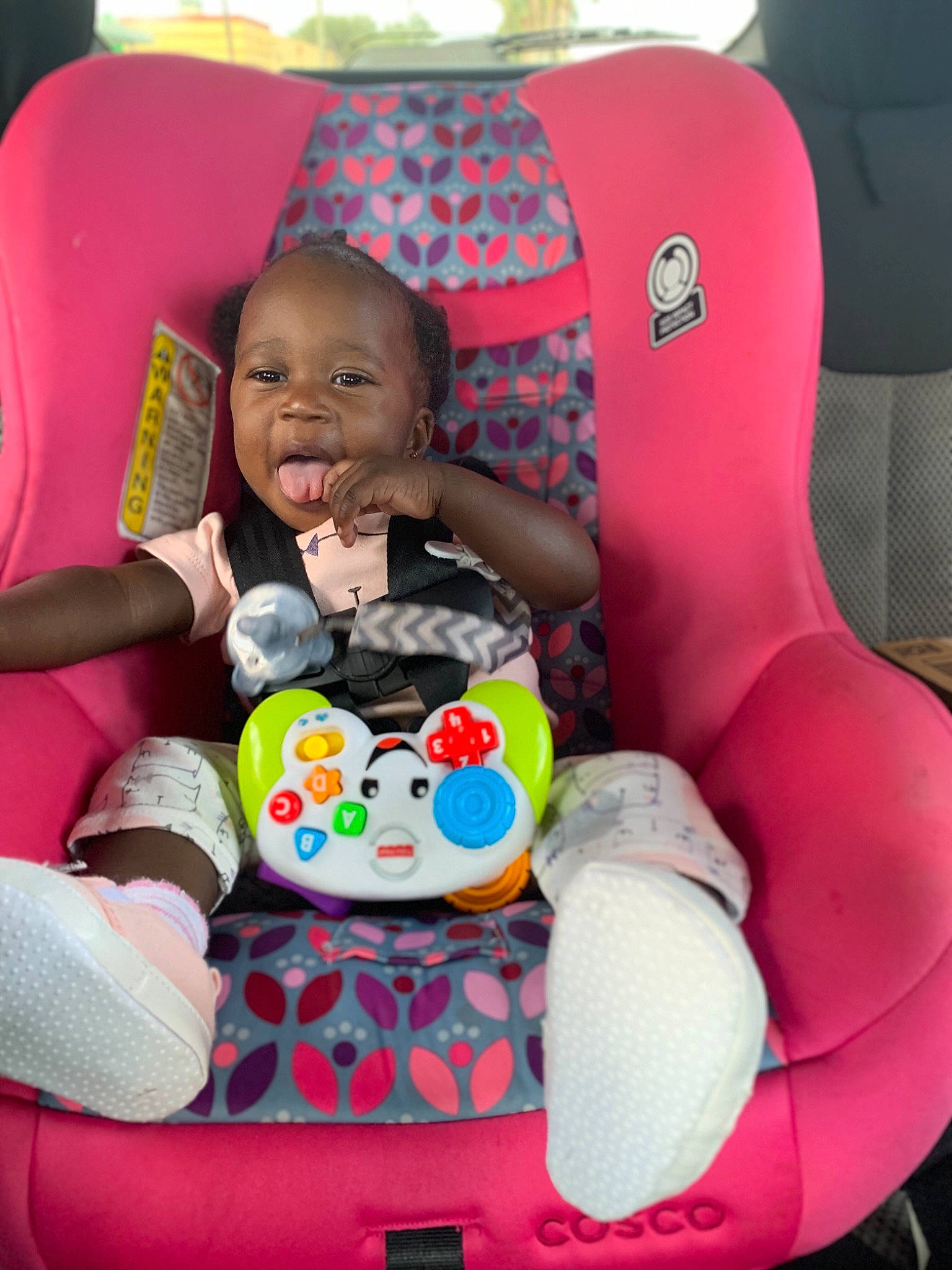 Lãiãh joined the competition — help win amazing prizes! baby, baby_in_car_seat, car_seat, car_seat_cover, child, person, pink, play, product, toddler