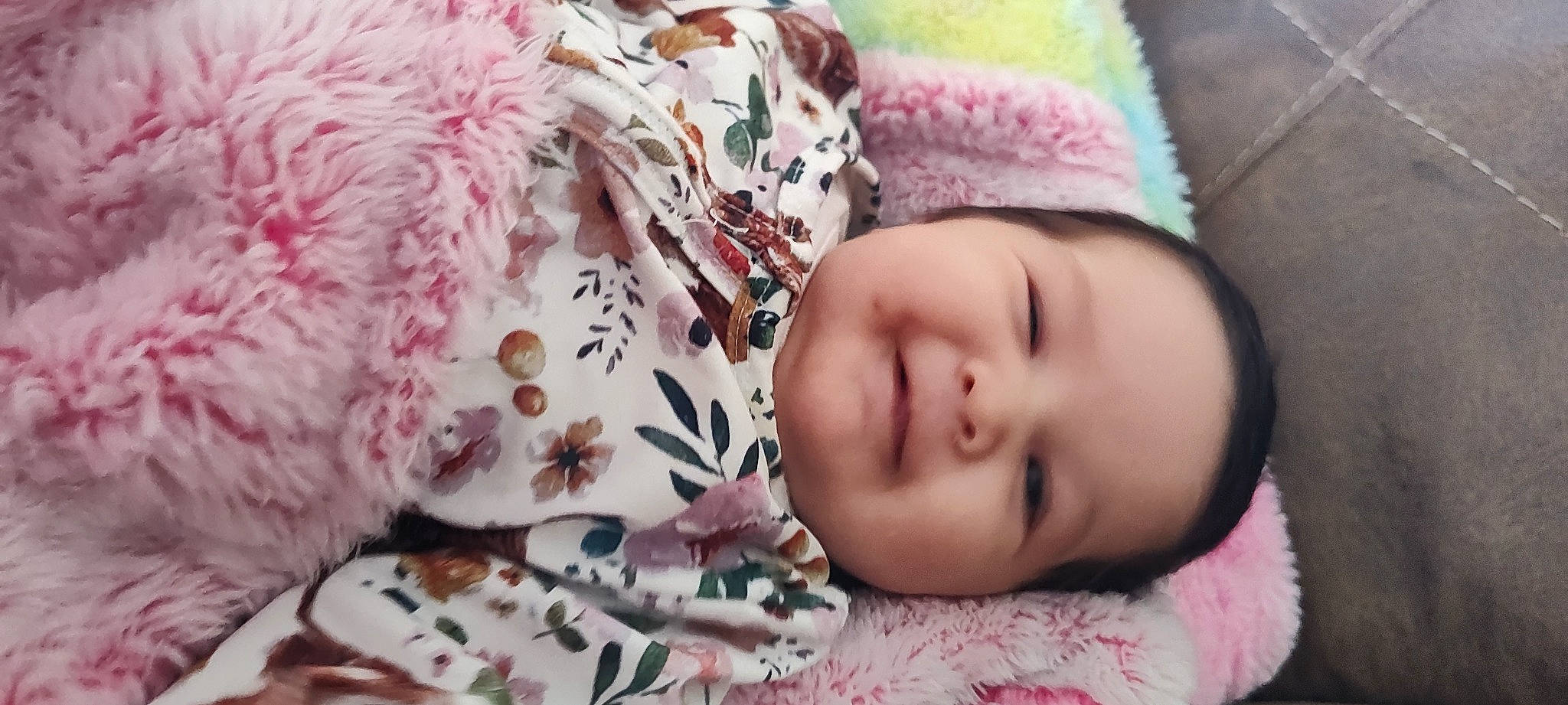 Andrea is registered to the contest to win money with this photo: baby, baby_toddler_clothing, cheek, child, chin, comfort, eye, eyebrow, eyelash, happy, head, headgear, iris, joy, lip, nose, person, pink, skin, sleeve