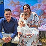 backdrop, balloons, casual_clothing, celebration, child, dress, event, family, flowers, grass, happy, man, nature, outdoor, people, portrait, smile, sunlight, togetherness, woman