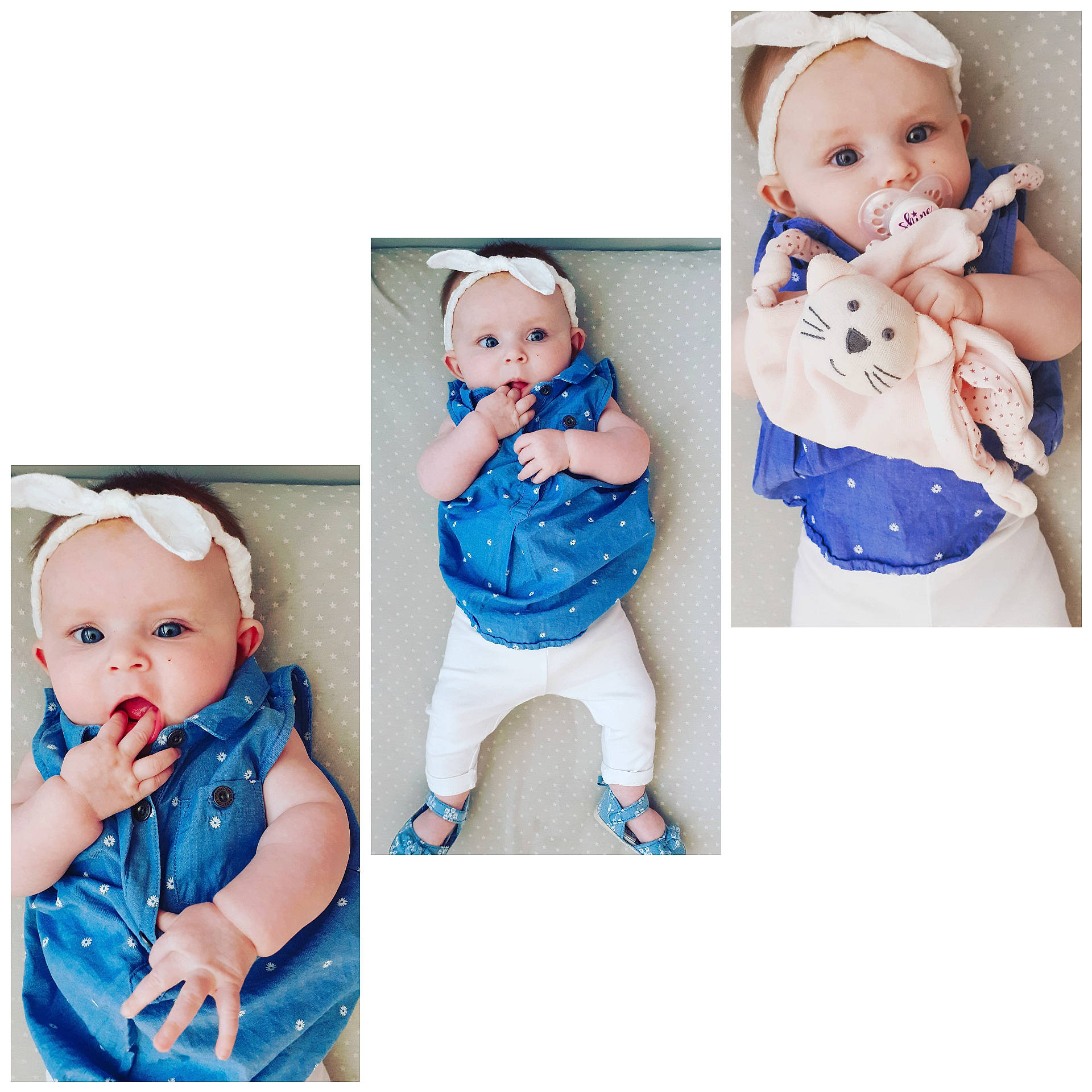 Loélia participe au concours pour gagner de l'argent avec cette photo : baby, baby_products, baby_toddler_clothing, blue, child, child_model, fashion_accessory, hair_accessory, hand, headgear, headwear, person, photograph, photography, portrait_photography, product, textile, toddler