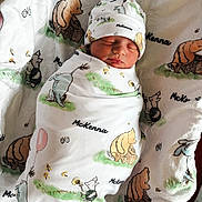 Mckenna joined the competition — help win amazing prizes! newborn, baby, sleeping, swaddled, blanket, hat, winnie_the_pooh, illustration, pastel_colors, cute, infant, soft_fabric, cozy, peaceful, child, portrait, wrapped, nursery, resting, infant_clothing