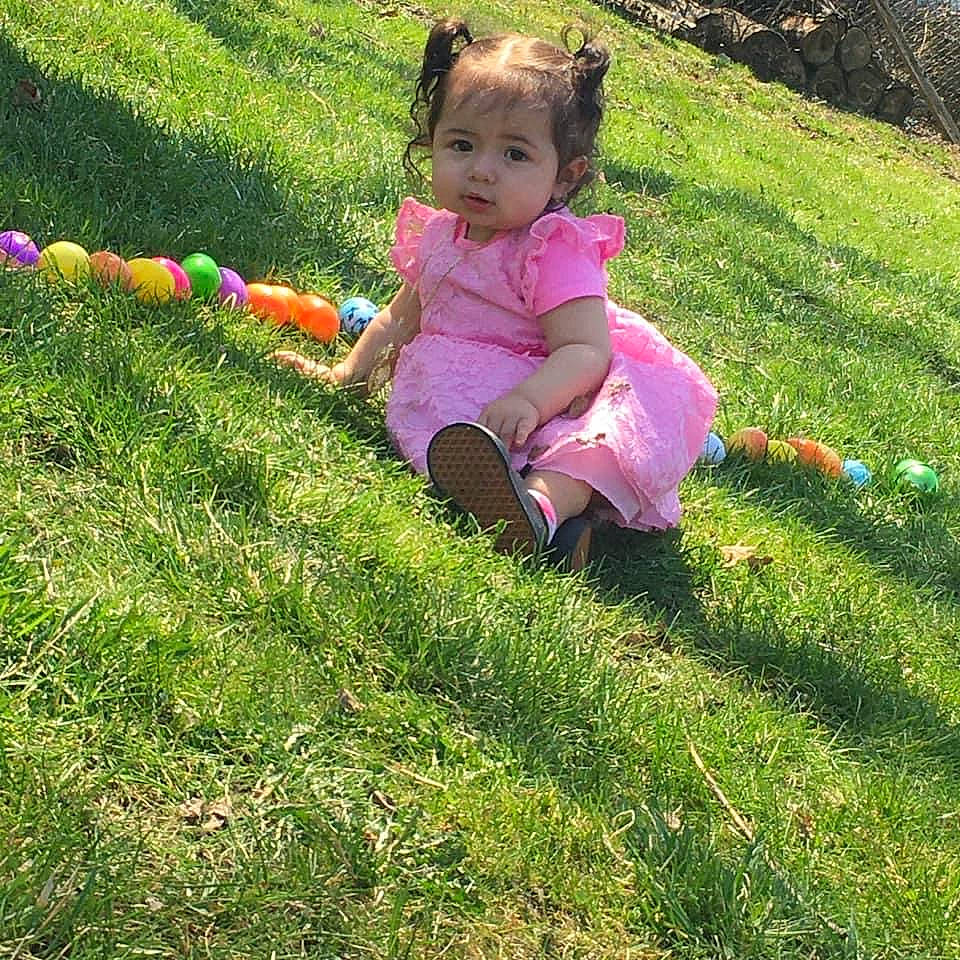 Maxine joined the competition — help win amazing prizes! baby_toddler_clothing, child, fun, garden, grass, grass_family, grassland, groundcover, happy, lawn, leisure, magenta, meadow, people_in_nature, person, plant, play, recreation, sitting, soil