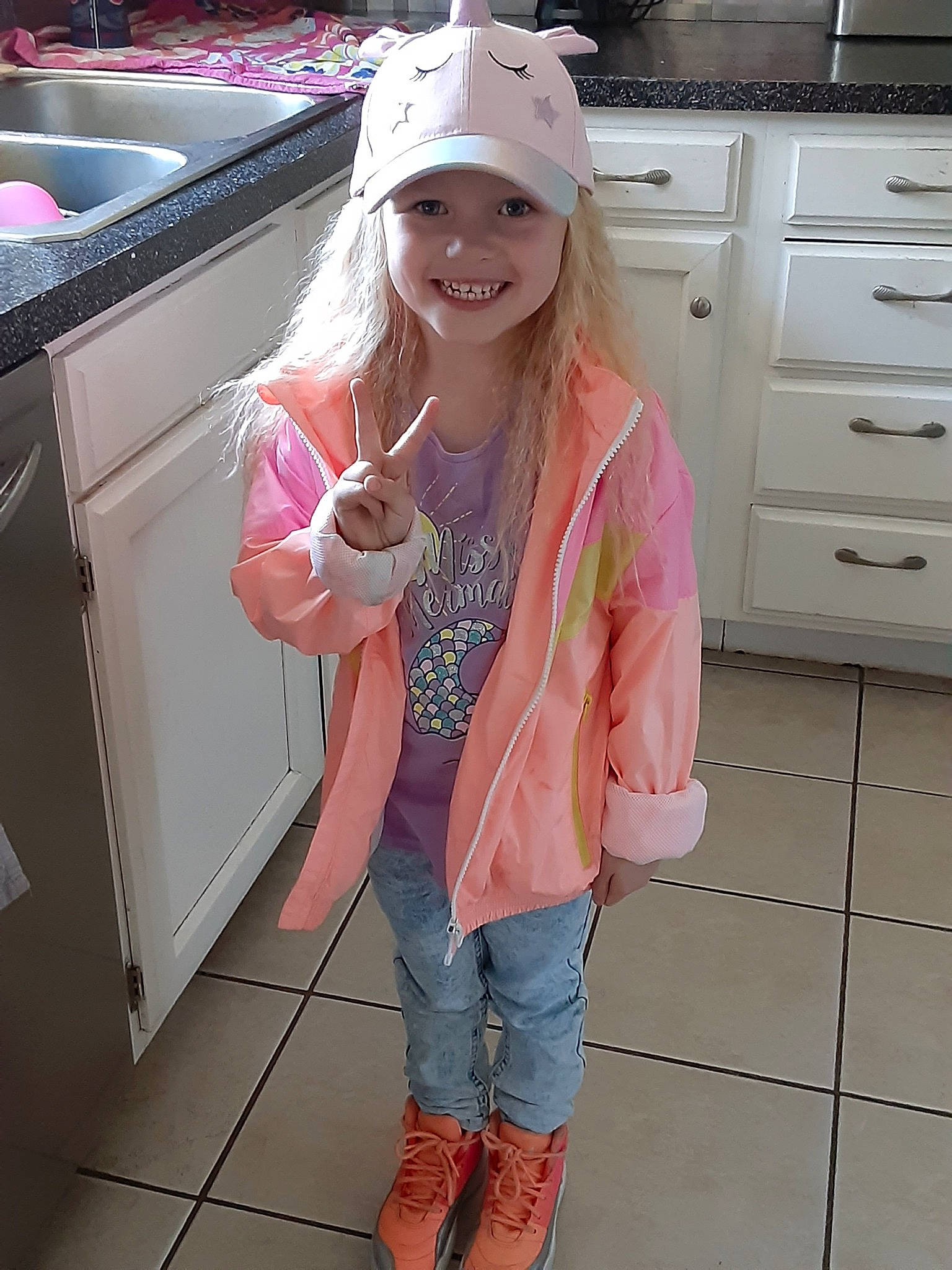 Kynslei joined the competition — help win amazing prizes! blond, child, clothing, headgear, headwear, ice_cream, joy, long_hair, outerwear, person, pink, sleeve