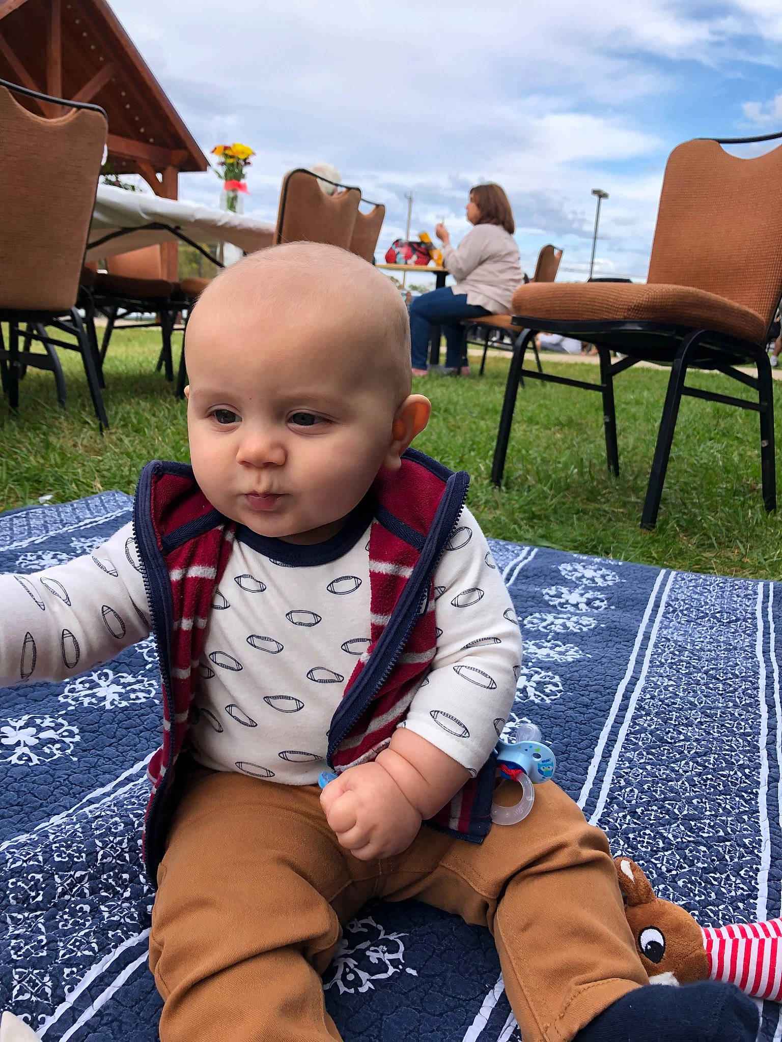 Forrest is registered to the contest to win money with this photo: baby, child, grass, leisure, person, sitting, sky, summer, toddler, vacation