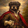 Shaggy joined the competition — help win amazing prizes! animal_portrait, belt, brown_dog, cape, cloudy_sky, costume, dog, dramatic_lighting, dressed_up, fur, gloves, historical_clothing, noble, portrait, red_cape, regal, ruffled_shirt, sword, tree, vintage_style