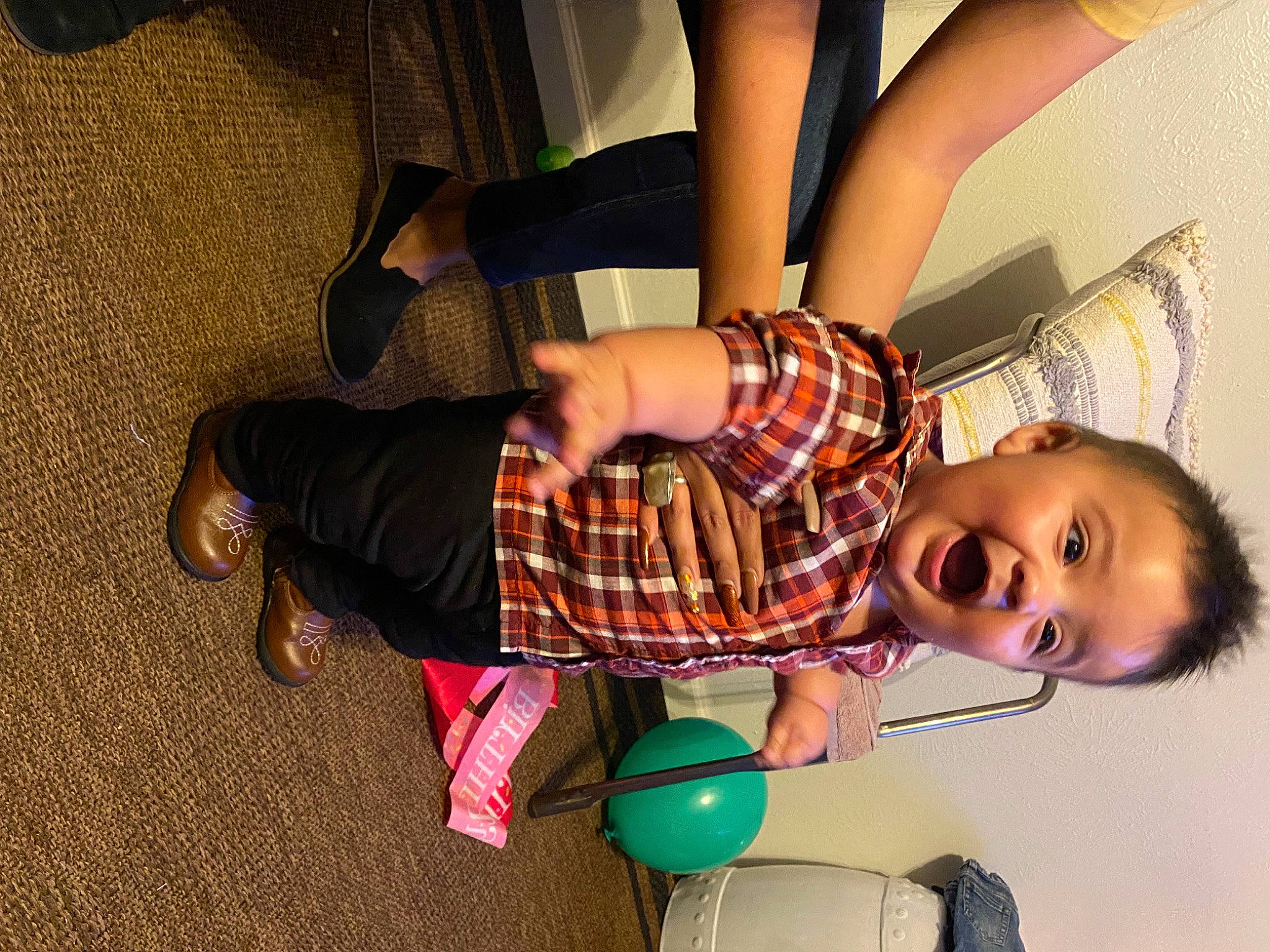 Jaime joined the competition — help win amazing prizes! child, dress, eyewear, fun, gesture, happy, knee, pattern, people, person, plaid, sneakers, sock, sunglasses, tartan, textile, thigh, toddler, toy, waist