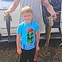 Hunter joined the competition — help win amazing prizes! boy, child, man, fish, fishing, outdoor, grass, truck, tshirt, shorts, socks, shoes, tattoo, summer, smile, necklace, vehicle, person, nature, catch
