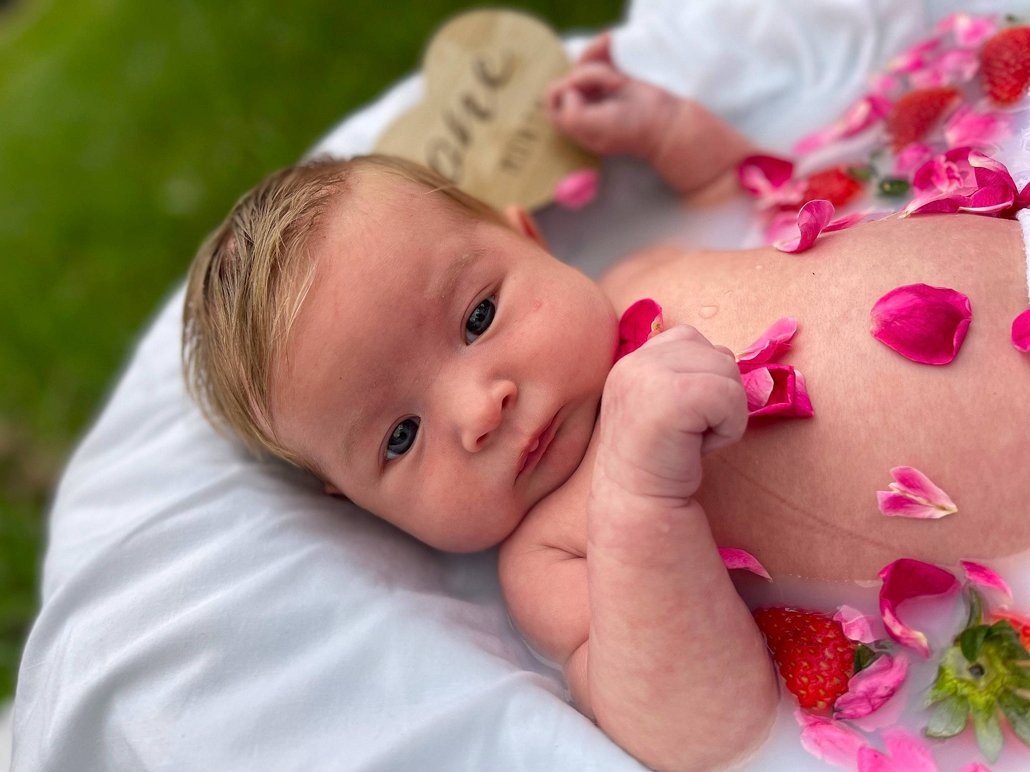 Reighn joined the competition — help win amazing prizes! arm, baby, baby_products, baby_toddler_clothing, cheek, child, finger, grass, hand, happy, lip, nail, nose, person, petal, pink, plant, skin, sweetness, toddler