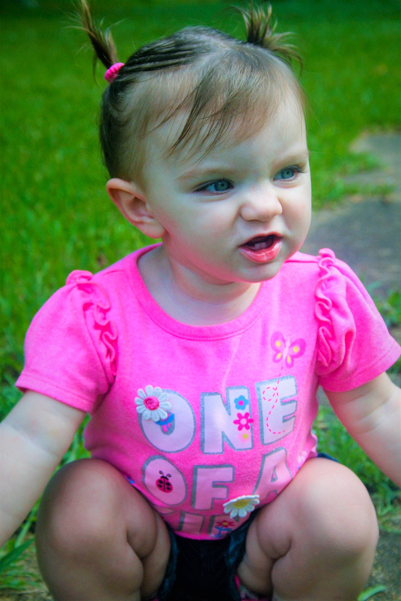 Raelyn joined the competition — help win amazing prizes! baby, baby_toddler_clothing, child, eye, face, grass, happy, lip, person, pink, plant, play, skin, smile, summer, toddler