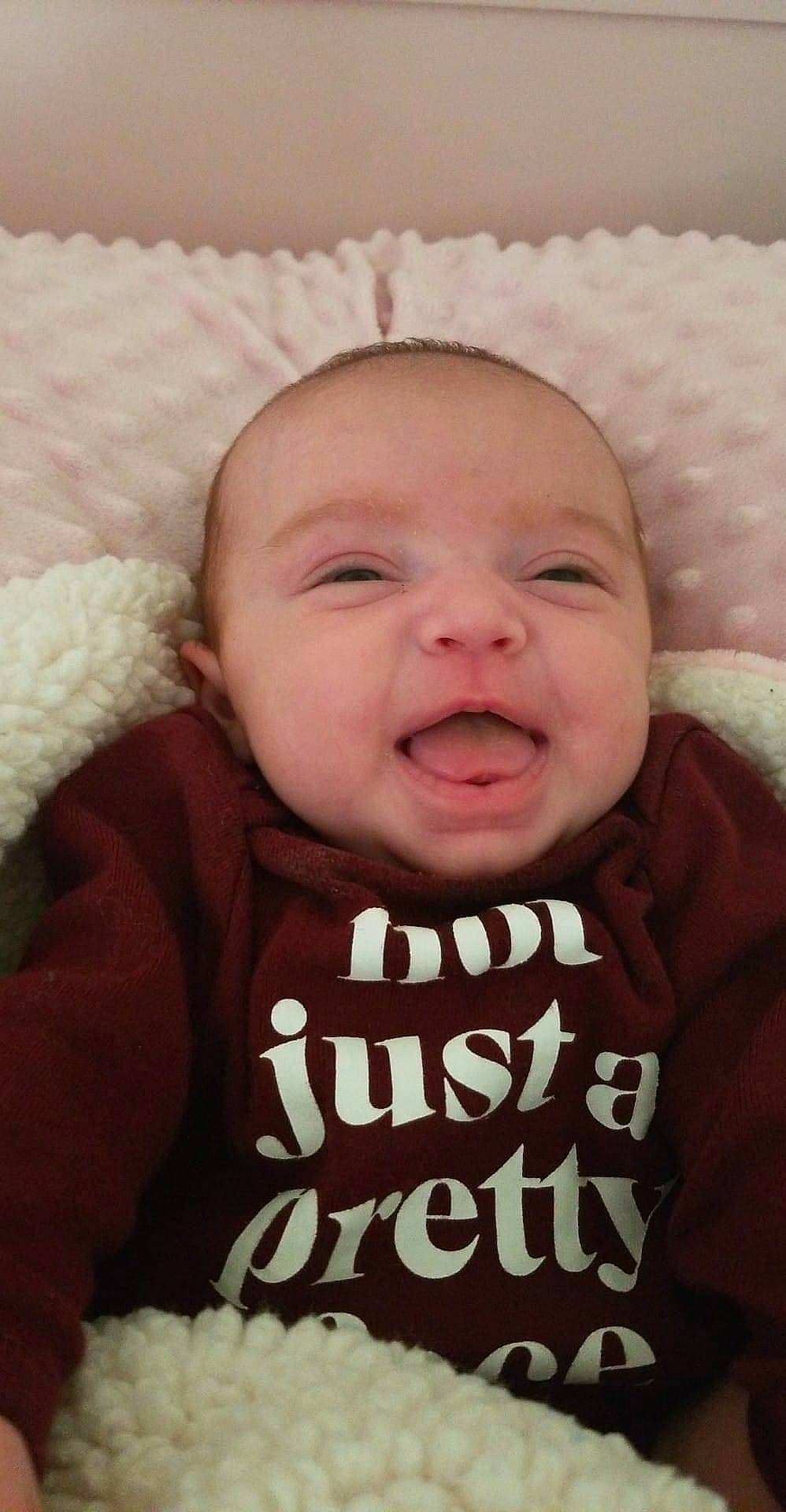 Allie joined the competition — help win amazing prizes! baby, baby_laughing, baby_making_funny_faces, cheek, child, chin, cool, face, facial_expression, forehead, happy, head, laugh, lip, mouth, nose, person, skin, smile, toddler