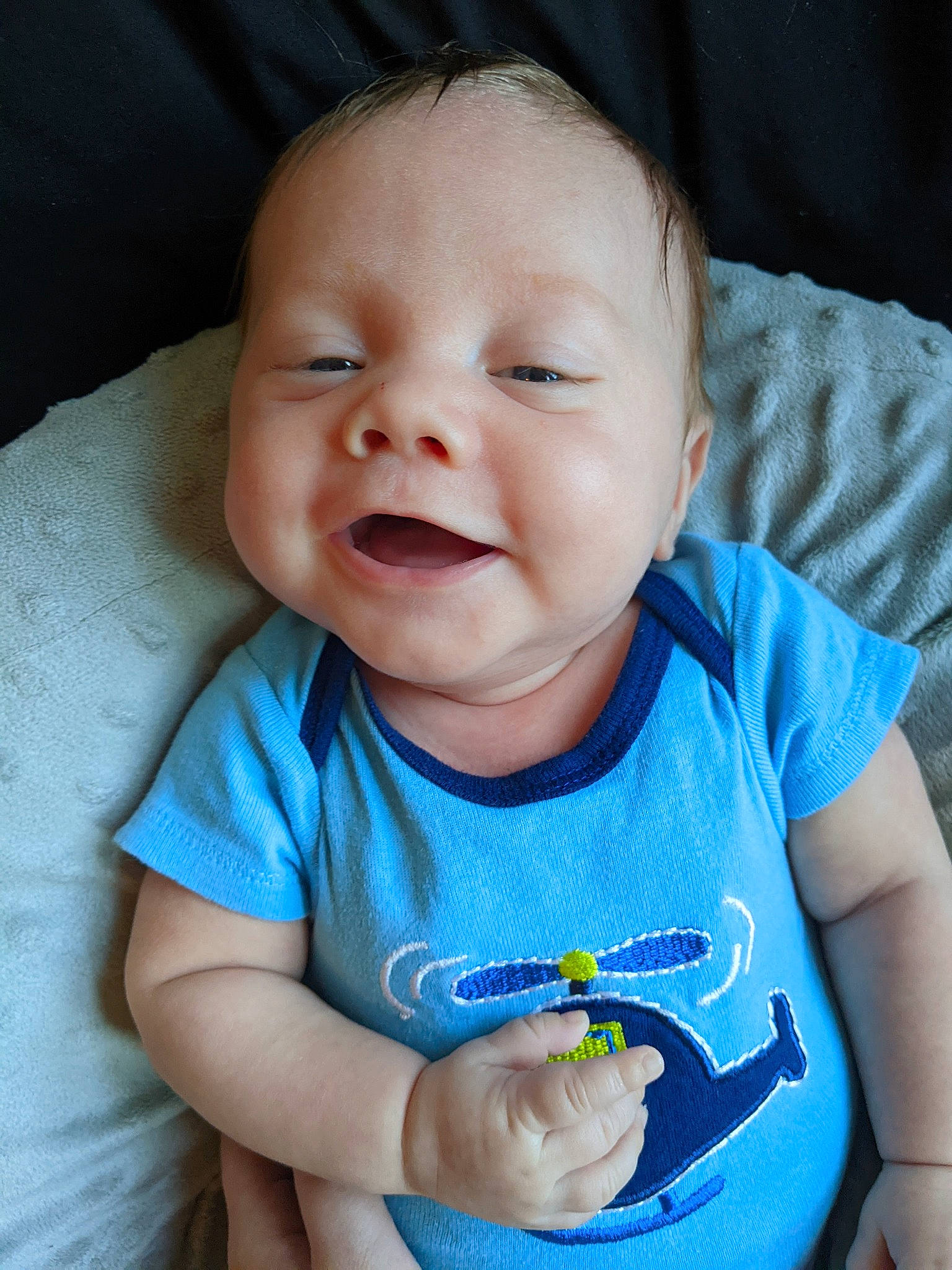 Jarrett joined the competition — help win amazing prizes! azure, baby_toddler_clothing, cheek, chin, clothing, finger, gesture, happy, iris, lip, mouth, neck, nose, person, product, skin, sleeve, smile, standing, textile