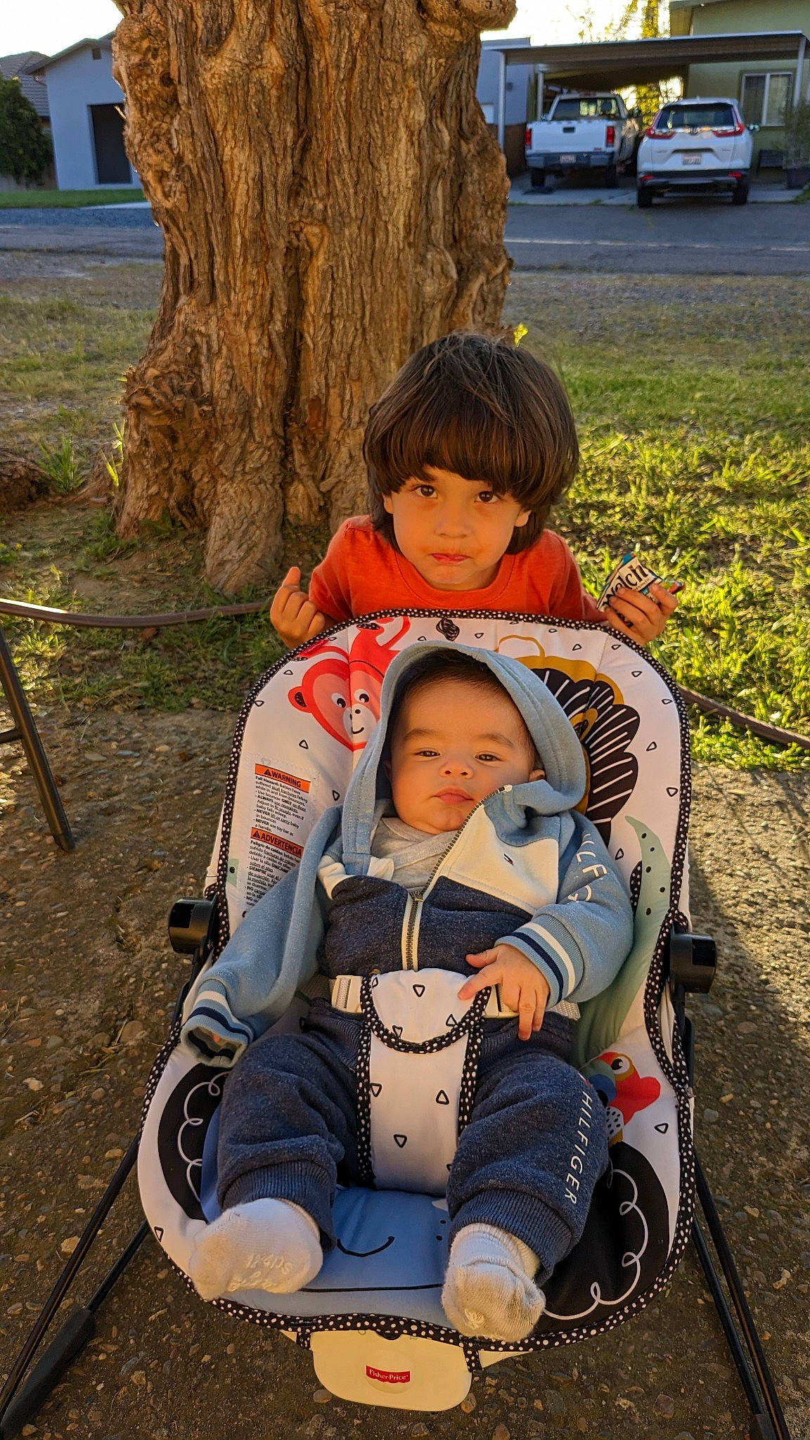 Azael And Ezekiel joined the competition — help win amazing prizes! baby, baby_carriage, baby_products, child, fun, grass, green, lap, leisure, people_in_nature, person, photograph, plant, recreation, sitting, tire, toddler, travel, tree, trunk