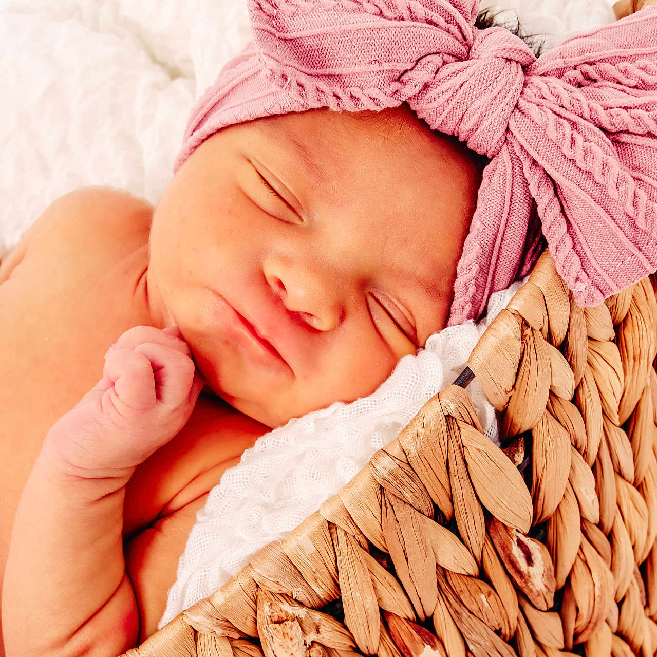 Josephine is registered to the contest to win money with this photo: baby, basket, bed, blanket, bonnet, clothing, cradle, crib, face, furniture, hat, head, infantbed, newborn, person, photography, portrait, sleeping, towel