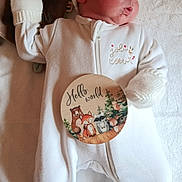 Lévy participe au concours pour gagner de l'argent avec cette photo : newborn, baby, sleeping, white_clothing, knit_hat, knit_mittens, plush_toy, deer, wooden_sign, hello_world, soft_blanket, cute, peaceful, infant, cozy, sleepwear, face, portrait, child, indoor