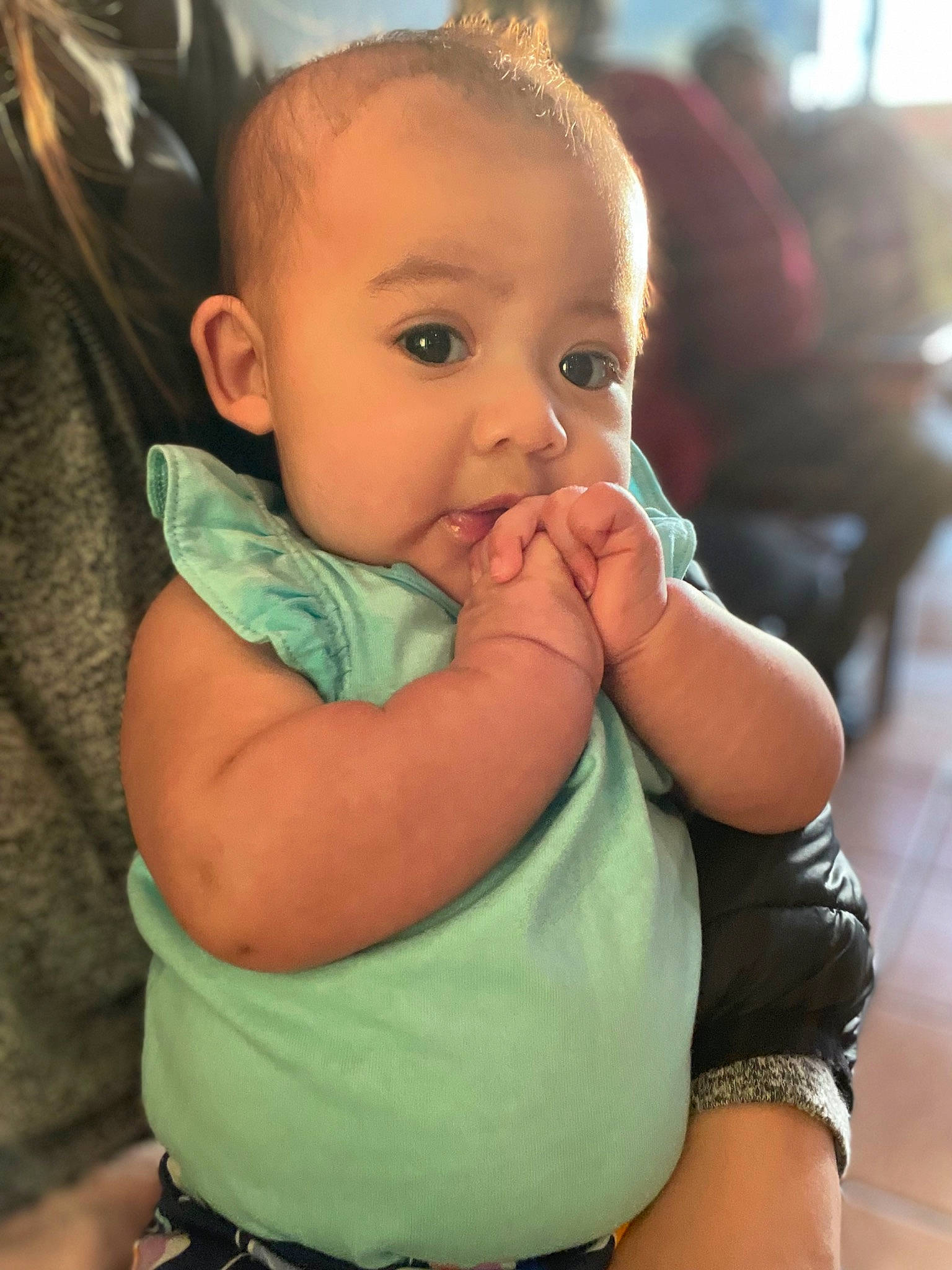 Delilah is registered to the contest to win money with this photo: baby, baby_toddler_clothing, cheek, chin, ear, eye, eyelash, finger, forehead, gesture, hairstyle, happy, iris, joint, lip, mouth, neck, nose, person, skin