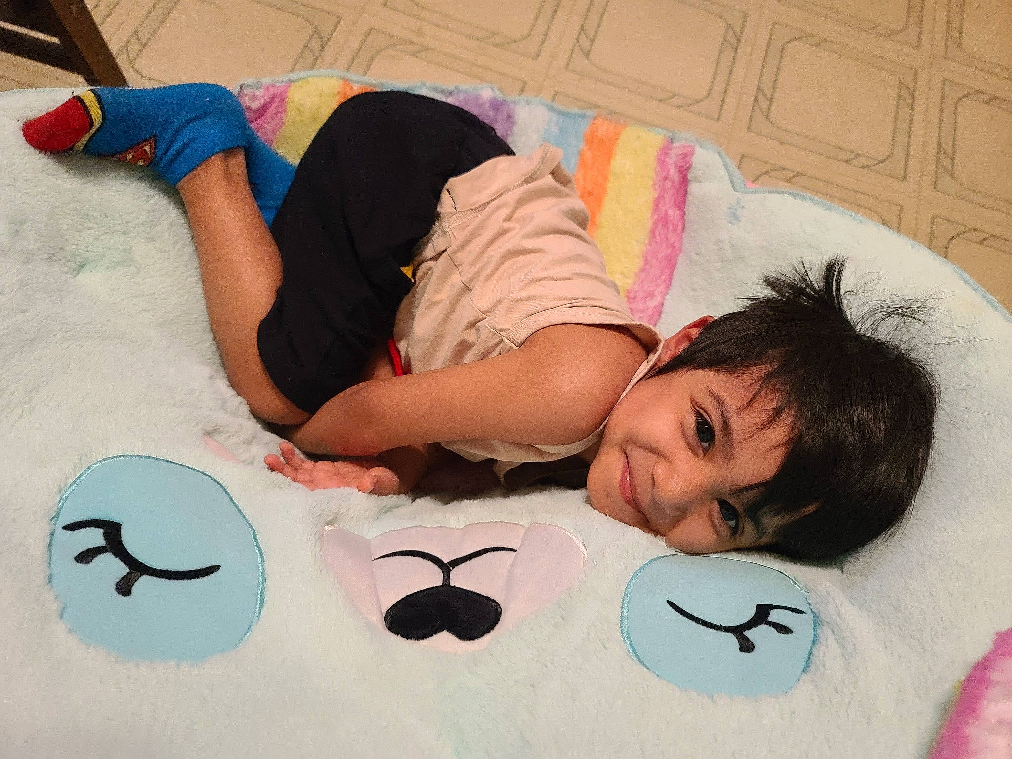 Klark Messi joined the competition — help win amazing prizes! arm, beauty, bed, black_hair, comfort, cool, eyelash, facial_expression, hair, happy, head, human_body, joy, leisure, linens, mouth, person, pink, t_shirt, textile