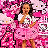 balloons, birthday, birthday_cake, celebration, child, decorations, dress, girl, happy, hello_kitty, indoor, number_four, party, pink, portrait, presents, smiling, sneakers, tiara, tutu