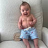 Coast joined the competition — help win amazing prizes! baby, smiling, shorts, blue, red, lobsters, hair, tuft, chair, white, textured, wooden_sign, milestone, four_months, cute, happy, sitting, infant, skin, indoors