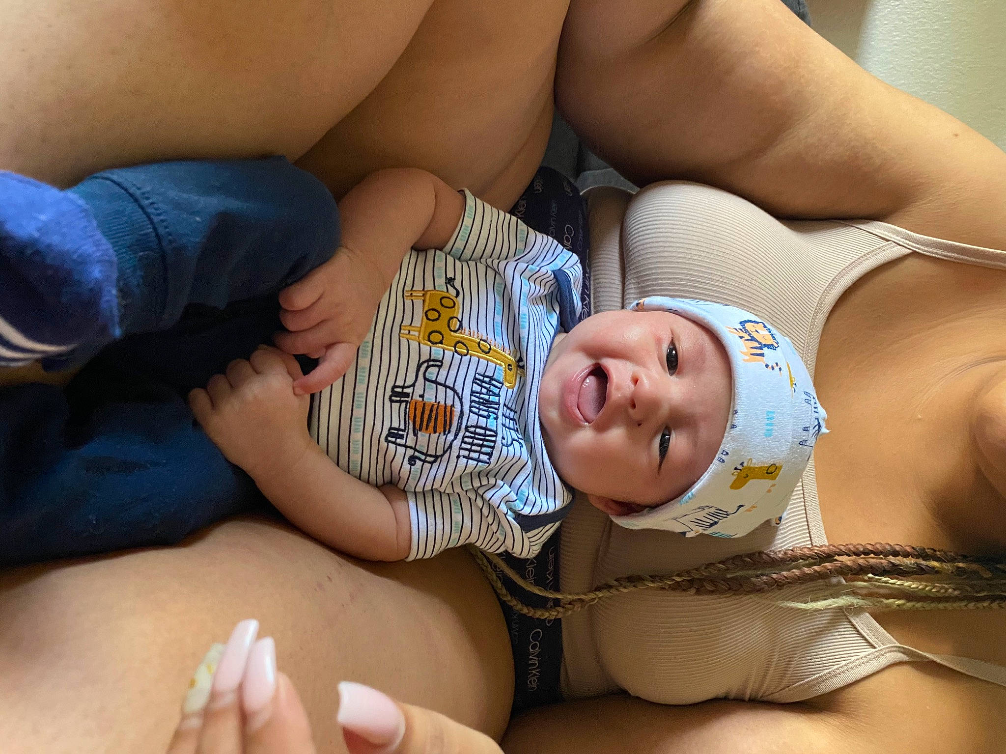 Mathias joined the competition — help win amazing prizes! baby, child, finger, hand, headwear, leg, mouth, muscle, person, thigh, undergarment