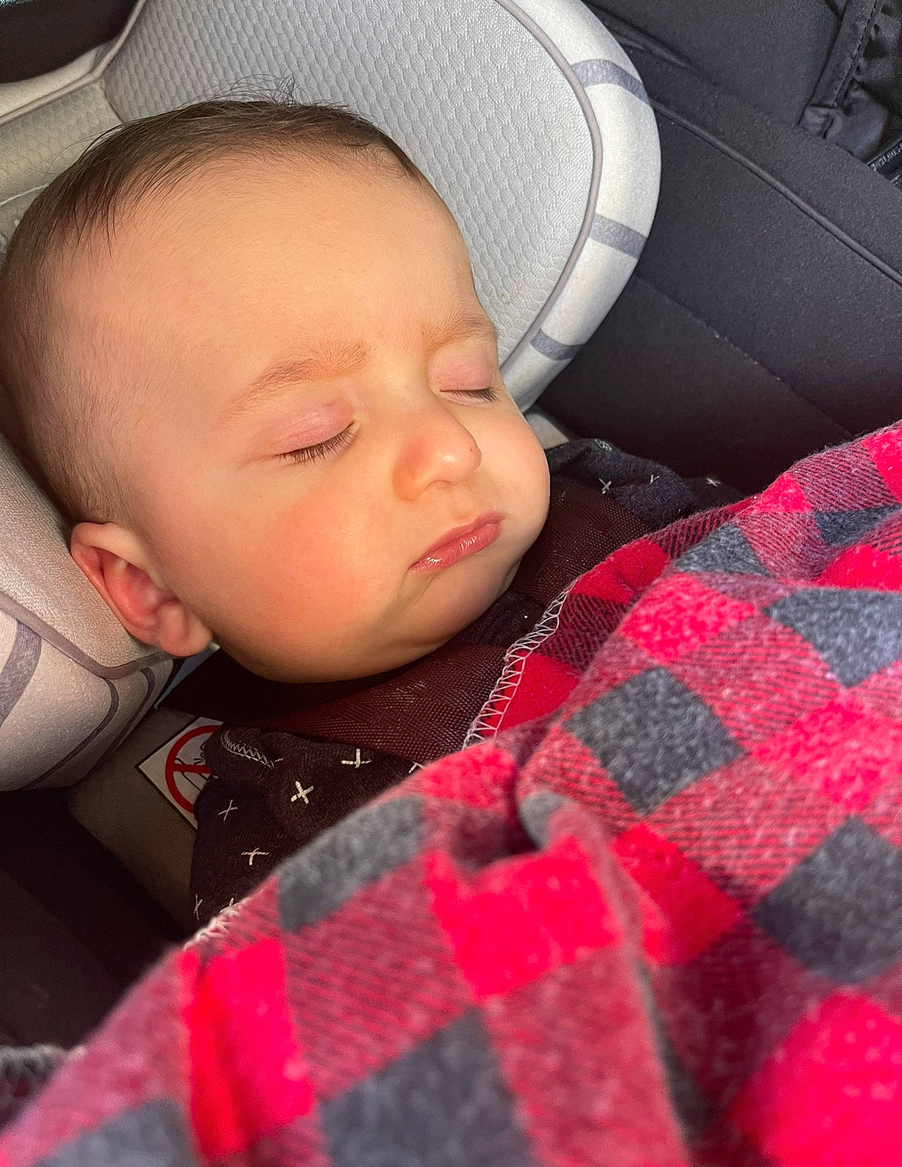 Kooper joined the competition — help win amazing prizes! baby, baby_toddler_clothing, car_seat, carmine, cheek, child, close_up, collar, comfort, finger, happy, lip, pattern, person, plaid, skin, sleeve, steering_wheel, tartan, textile