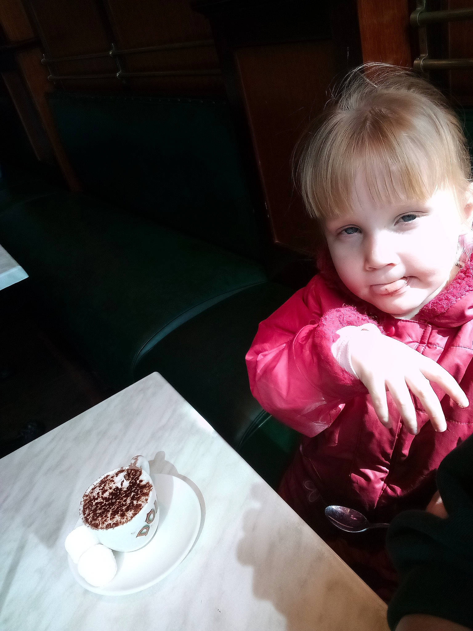Ava is registered to the contest to win money with this photo: baked_goods, birthday, breakfast, cake, child, chocolate, chocolate_cake, cuisine, dessert, eating, food, frozen_dessert, meal, party, pastry, person, restaurant, smile, sweetness, table