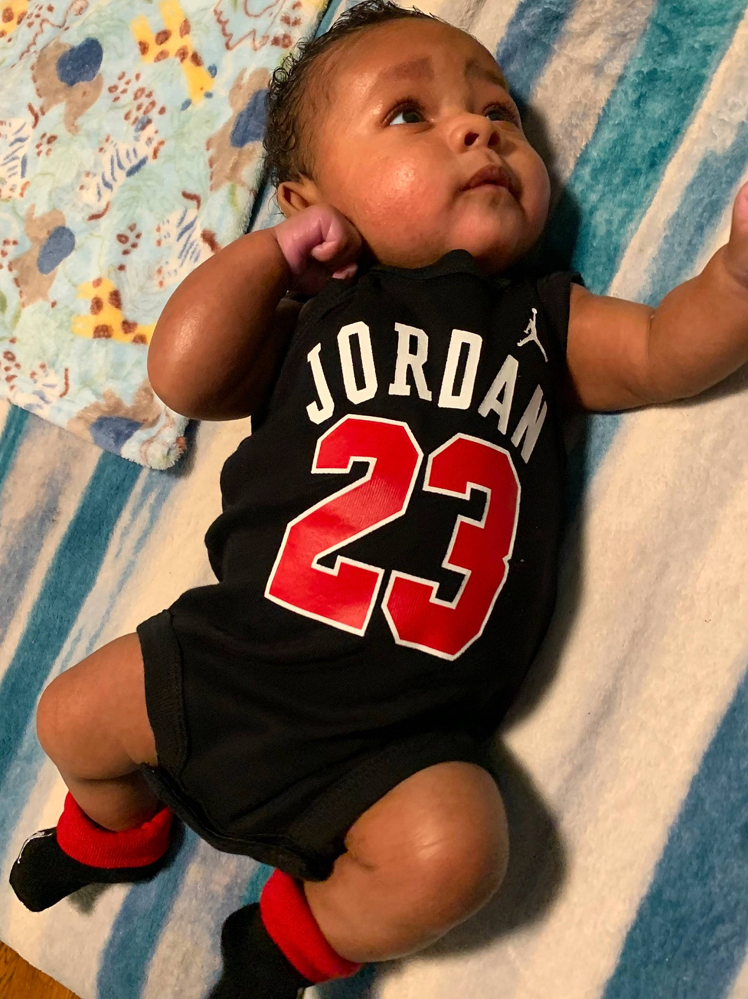 Kyrie joined the competition — help win amazing prizes! baby_toddler_clothing, dress, elbow, eye, face, finger, hair, hand, happy, head, jersey, leg, person, shorts, shoulder, sleeve, sportswear, t_shirt, textile, thigh