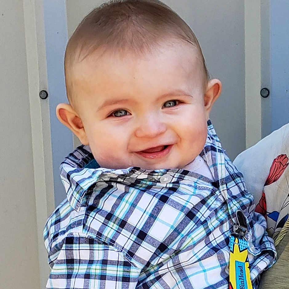 Haden joined the competition — help win amazing prizes! baby, cheek, child, chin, design, face, forehead, hair, hairstyle, head, lip, male, nose, pattern, person, plaid, skin, smile, tartan, textile