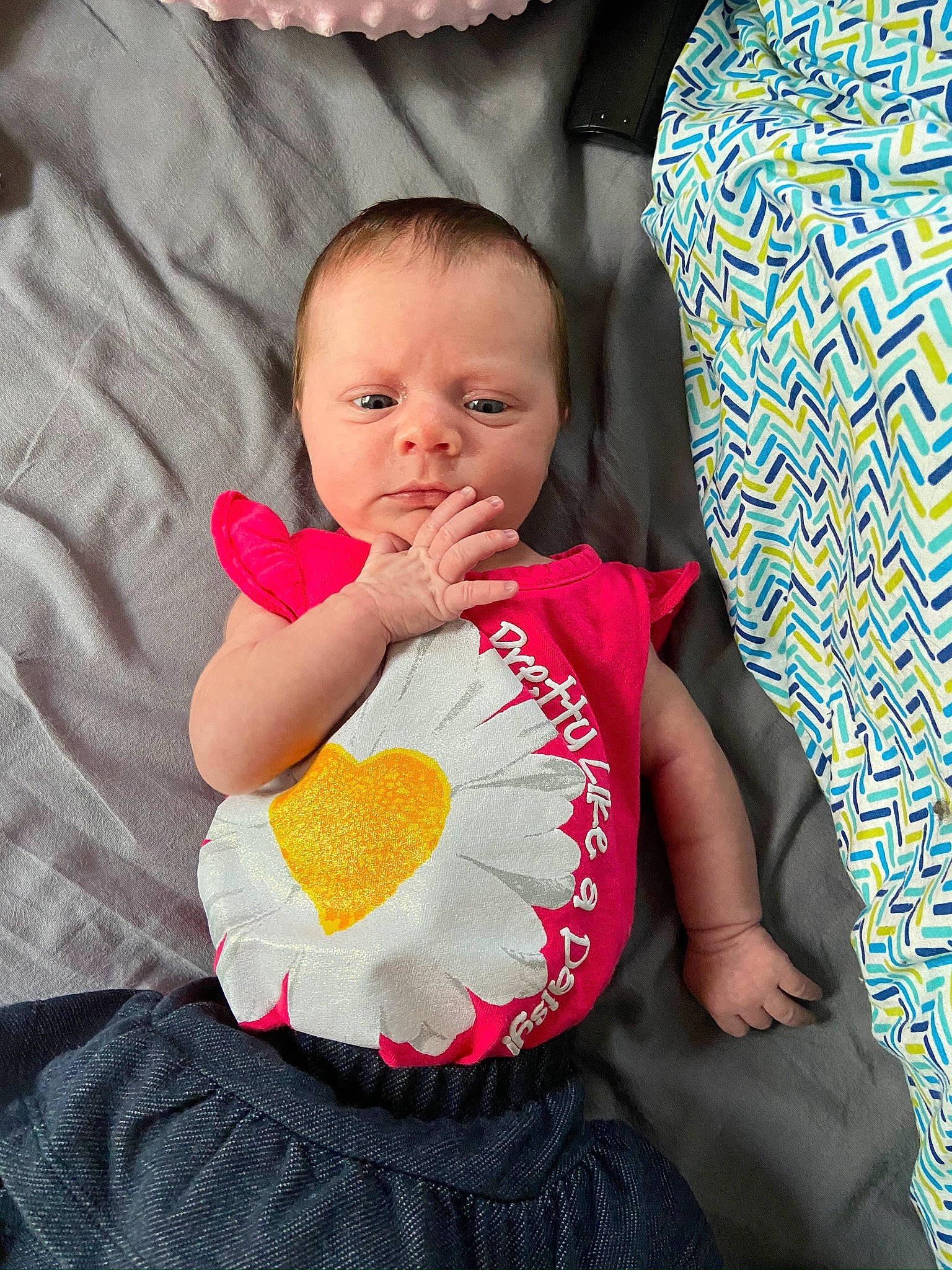 Allie is registered to the contest to win money with this photo: baby, child, linens, person, textile, toddler