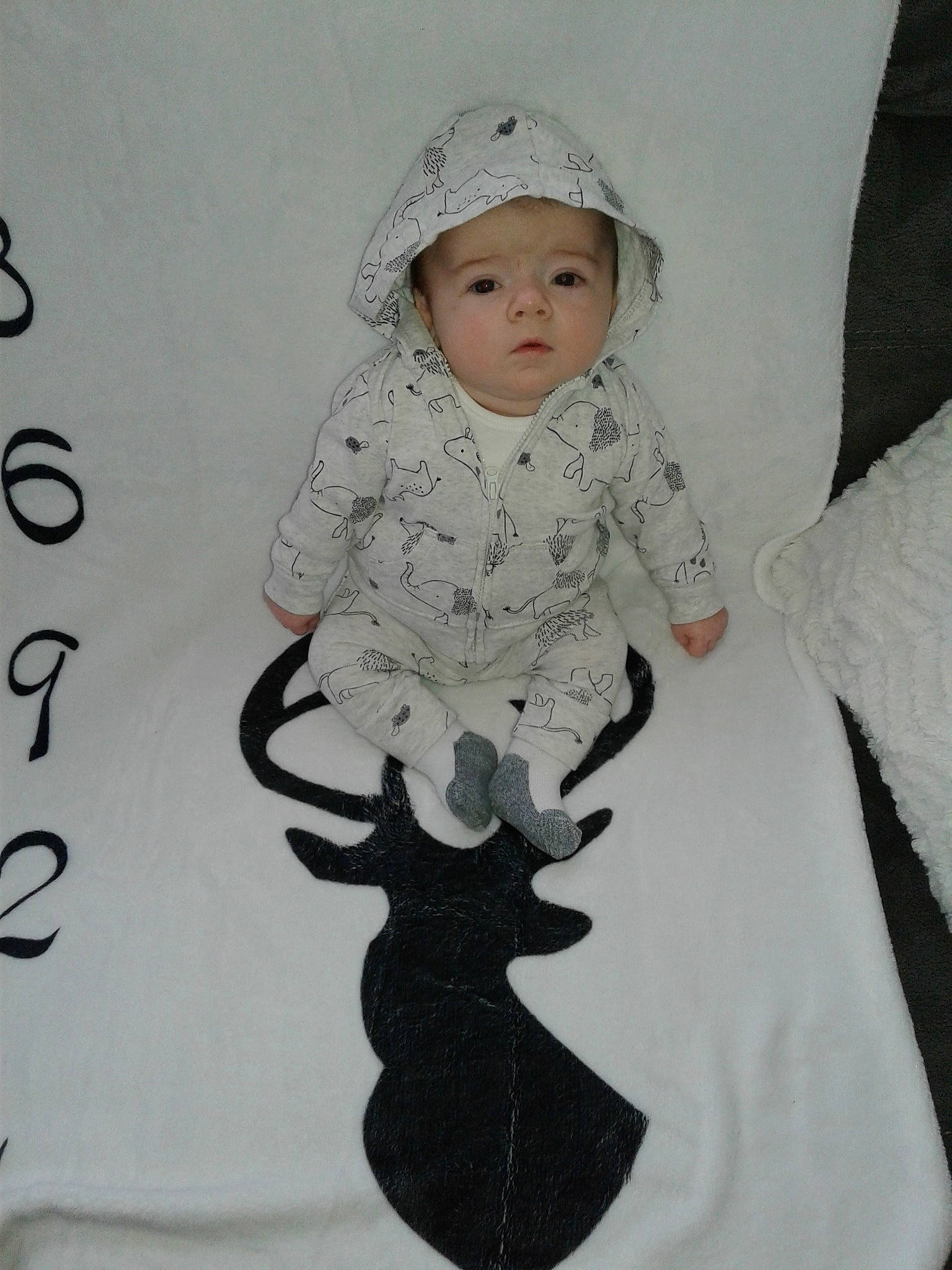 Landon joined the competition — help win amazing prizes! baby, baby_toddler_clothing, child, headwear, pattern, person, sleeve, toddler, white