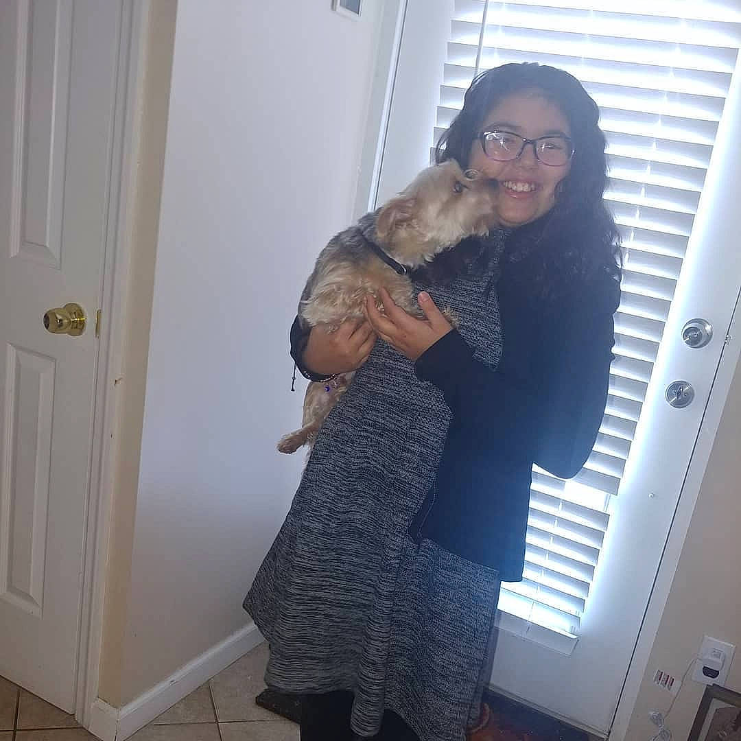 Aryanna joined the competition — help win amazing prizes! abdomen, dress, fawn, fur, joy, leg, long_hair, person, room, shoulder, trunk