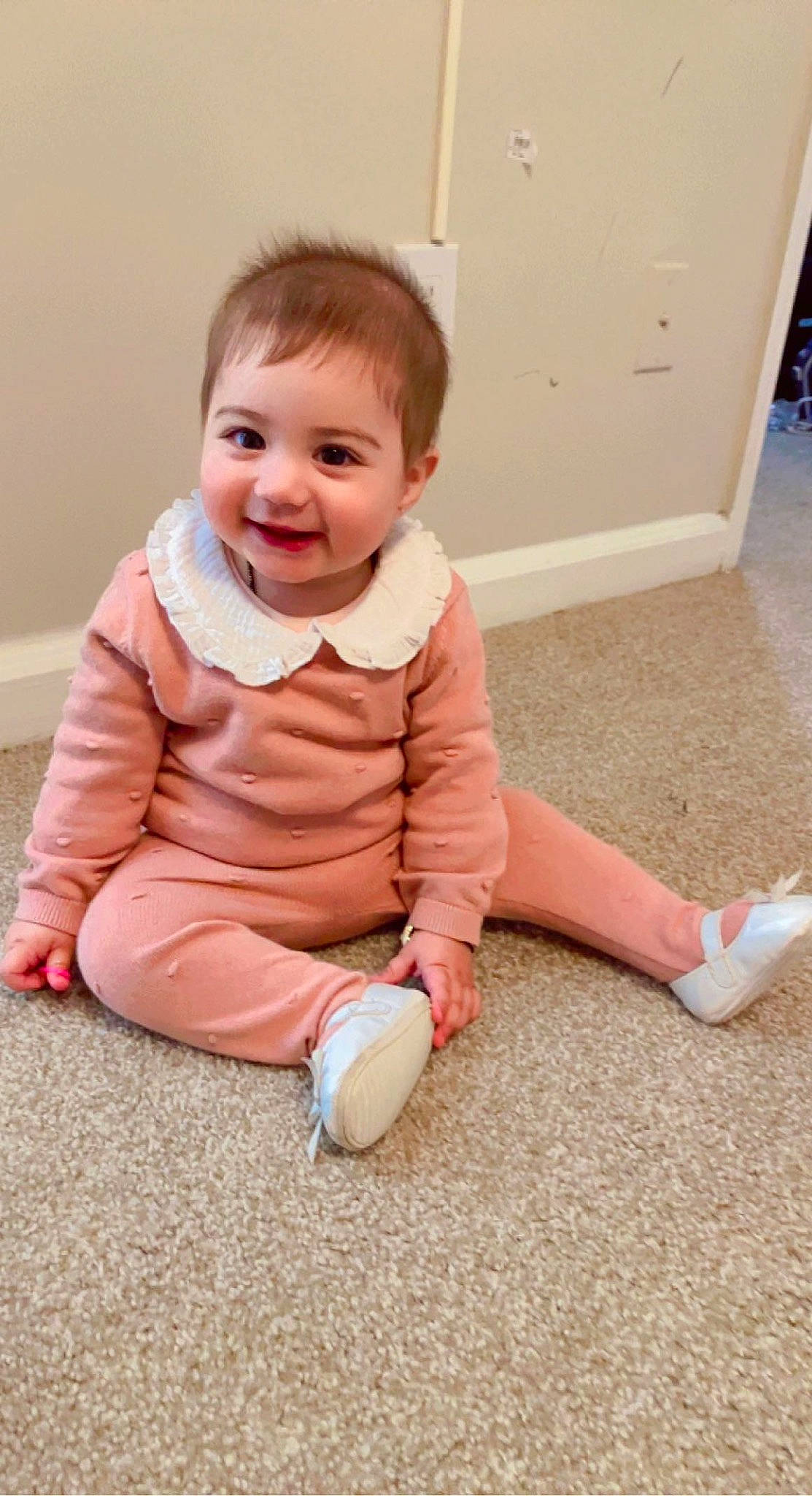 Ariya joined the competition — help win amazing prizes! baby, baby_toddler_clothing, cheek, child, door, eye, finger, floor, flooring, foot, happy, human_leg, joy, knee, person, sitting, skin, sleeve, smile, standing