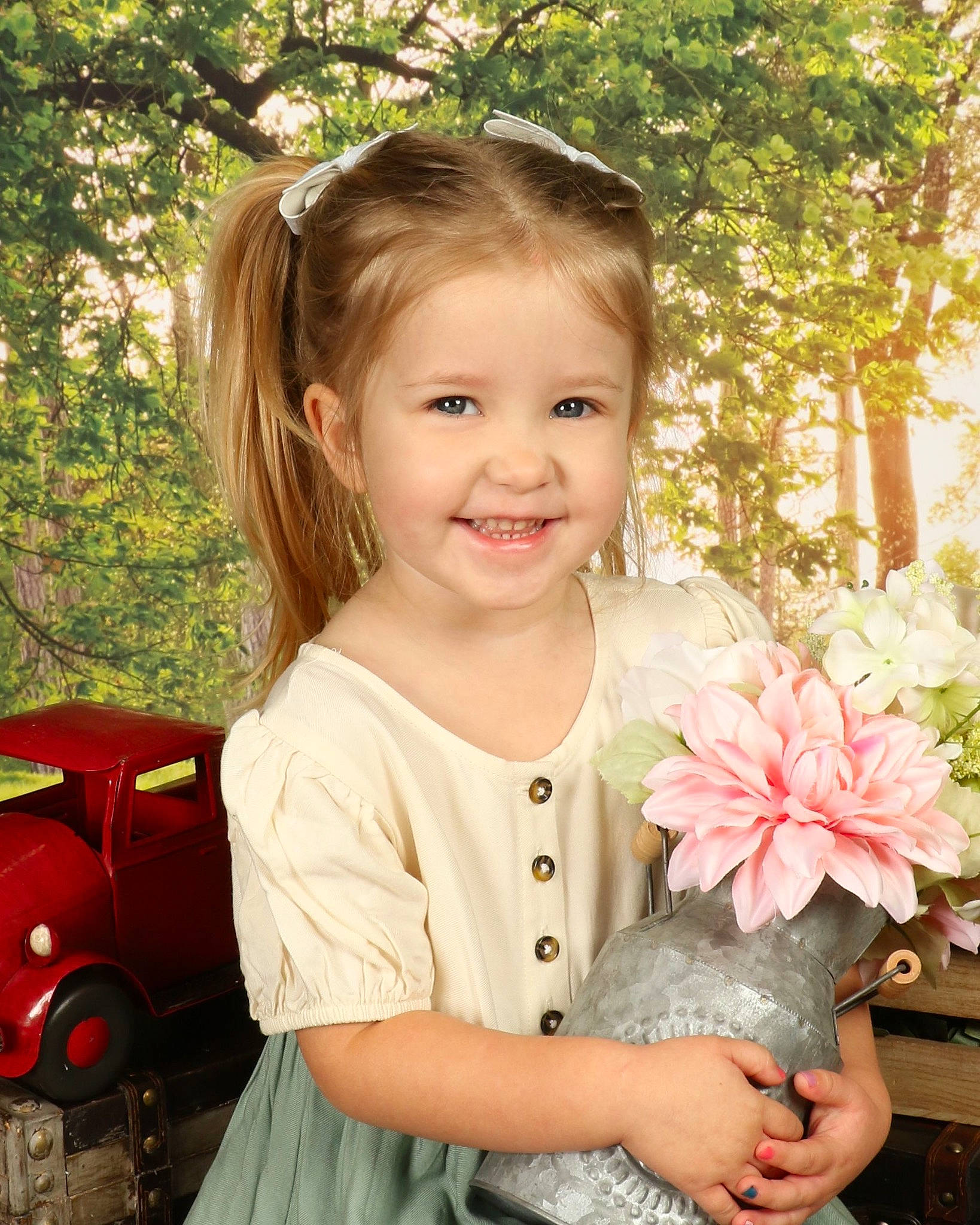 Meredith is registered to the contest to win money with this photo: beauty, child, flower, flower_arranging, flowering_plant, garden, grass, happy, joy, people, people_in_nature, person, petal, pink, plant, skin, smile, spring, summer, tire