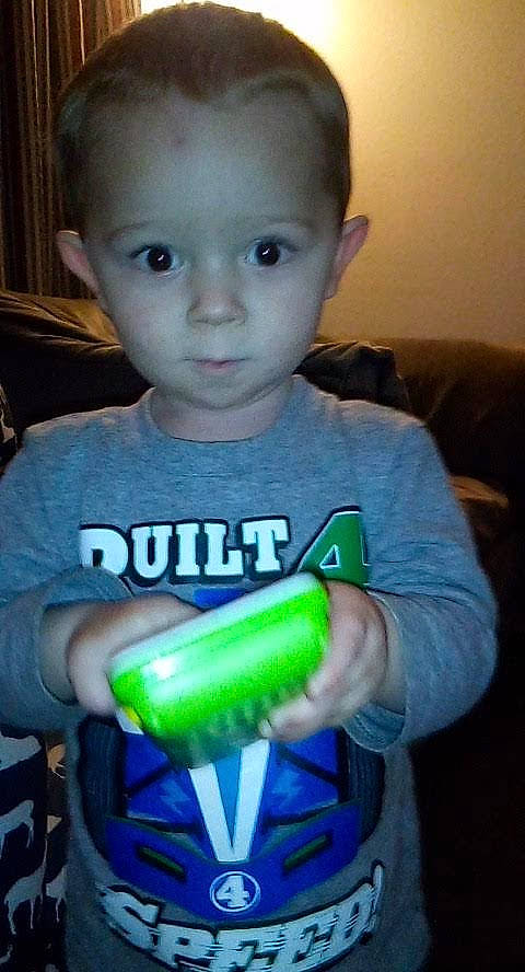 Kameryn joined the competition — help win amazing prizes! arm, baby, child, cool, eye, green, gun, male, mouth, person, play, smile, toddler