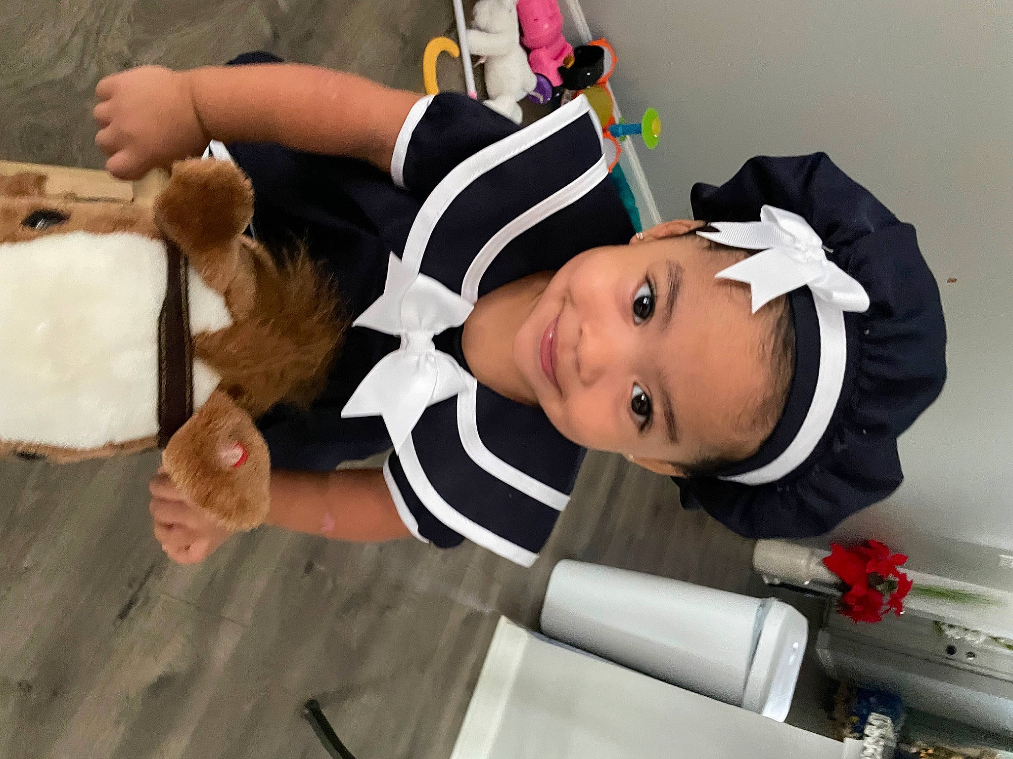 Zyana joined the competition — help win amazing prizes! arm, child, cooking, costume, event, fun, hat, headwear, joy, person, room, toddler, uniform