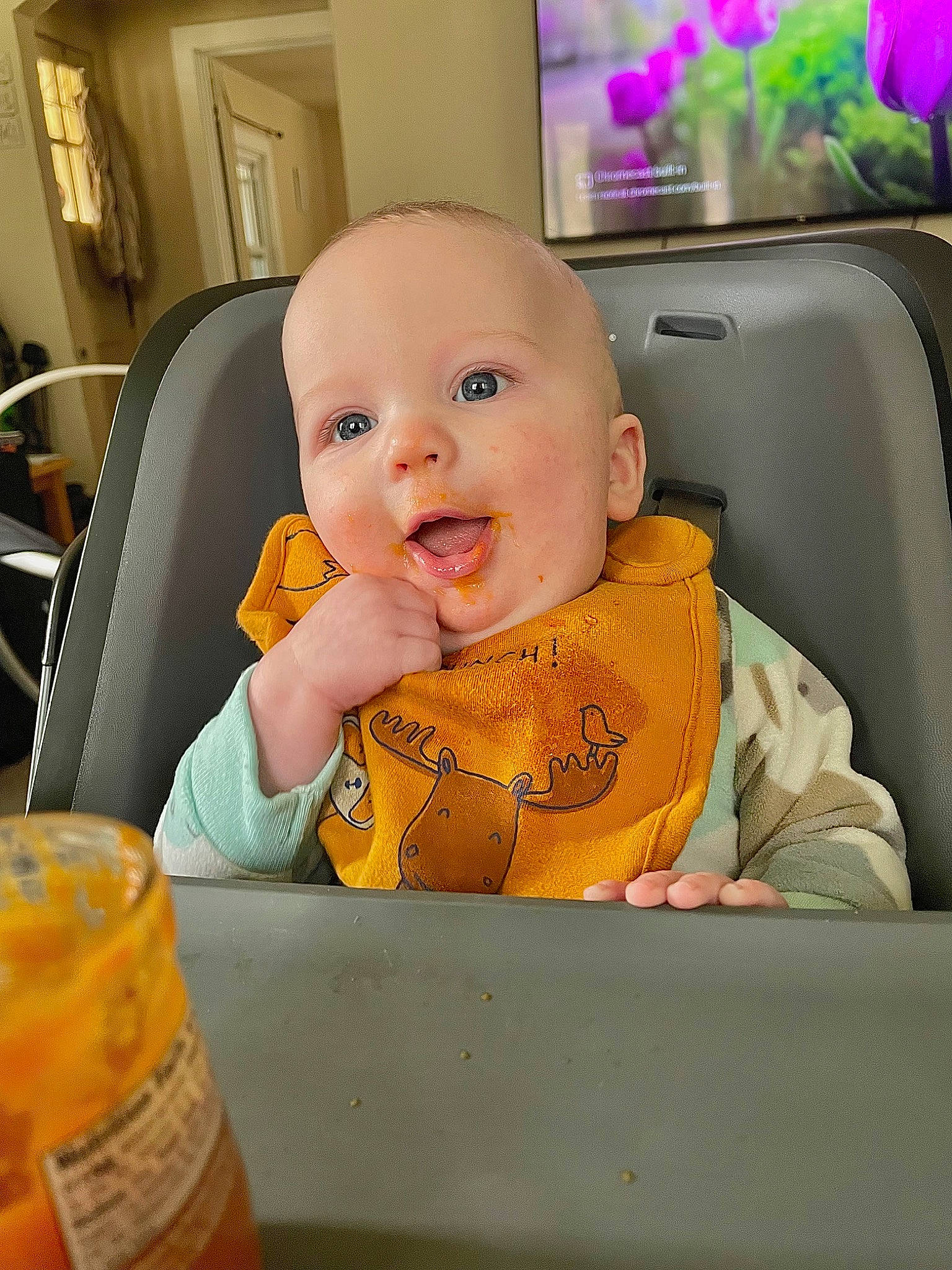 Carson joined the competition — help win amazing prizes! baby, baby_products, baby_safety, baby_toddler_clothing, baby_toys, car_seat, cheek, child, comfort, fun, happy, houseplant, person, picture_frame, plant, product, room, sitting, smile, toddler