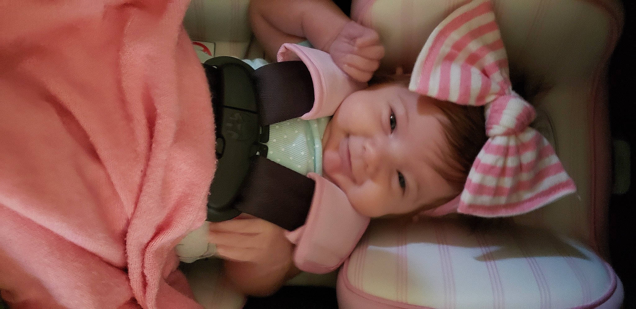 Finley joined the competition — help win amazing prizes! arm, baby, baby_toddler_clothing, cheek, chin, comfort, eye, face, facial_expression, finger, gesture, happy, head, headgear, lip, mouth, nose, person, pink, skin