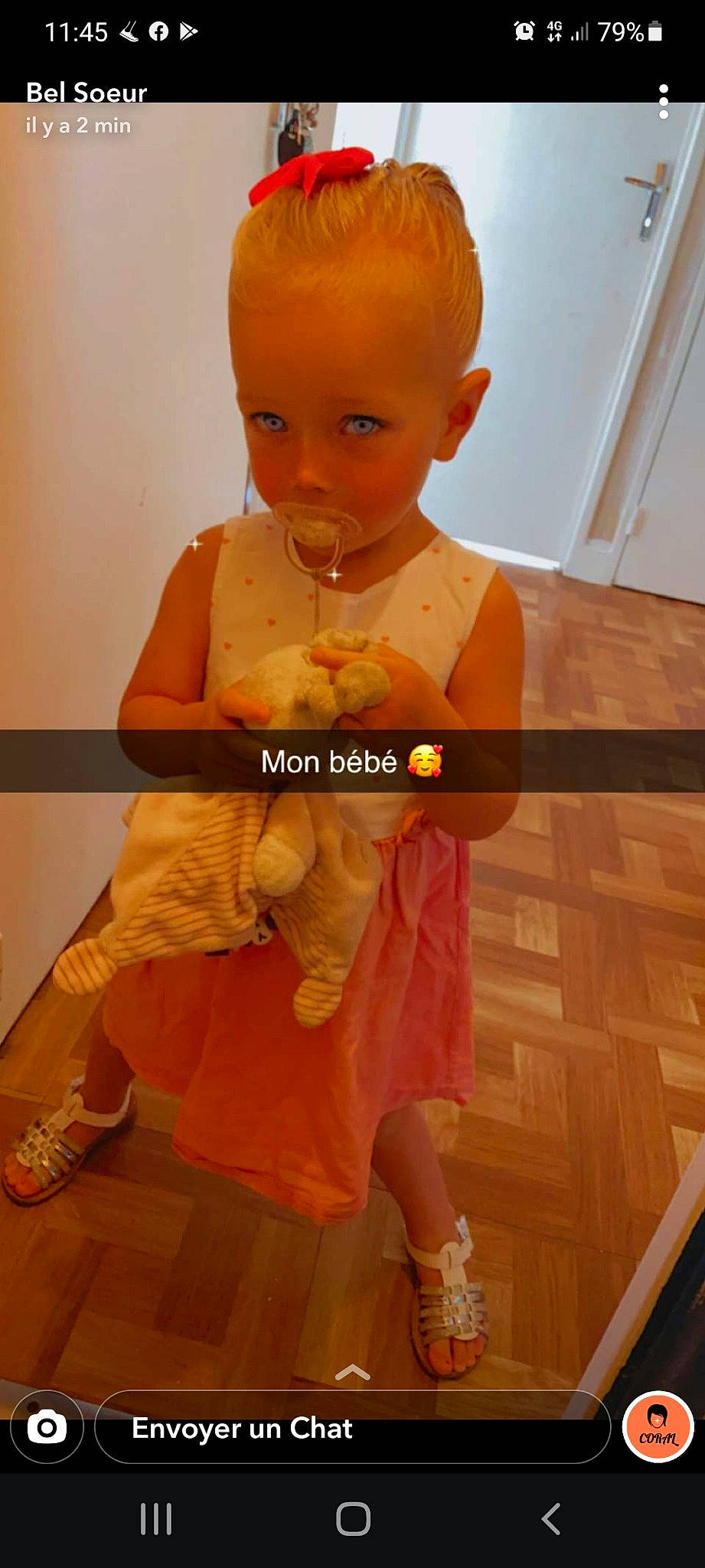 Maïddy participe au concours pour gagner de l'argent avec cette photo : animation, art, beauty, blond, chest, child, fashion_design, flooring, human_leg, knee, neck, orange, peach, person, sandal, sculpture, sitting, standing, thigh, trunk