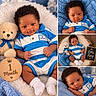 Sincere is registered to the contest to win money with this photo: baby, blanket, blue_outfit, child, collage, cozy, curly_hair, infant, lying_down, milestone, nursery, one_month, photography, plush_toy, portrait, sitting, smiling, socks, striped_clothing, teddy_bear