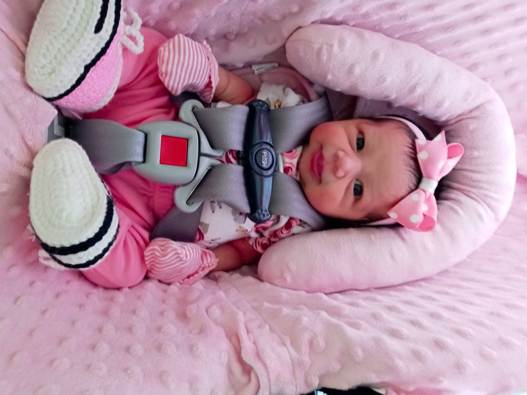 Lillianna Rose joined the competition — help win amazing prizes! arm, baby, baby_sleeping, baby_toddler_clothing, bedtime, cheek, child, comfort, eye, face, hat, head, headgear, headwear, linens, magenta, person, pink, skin, textile