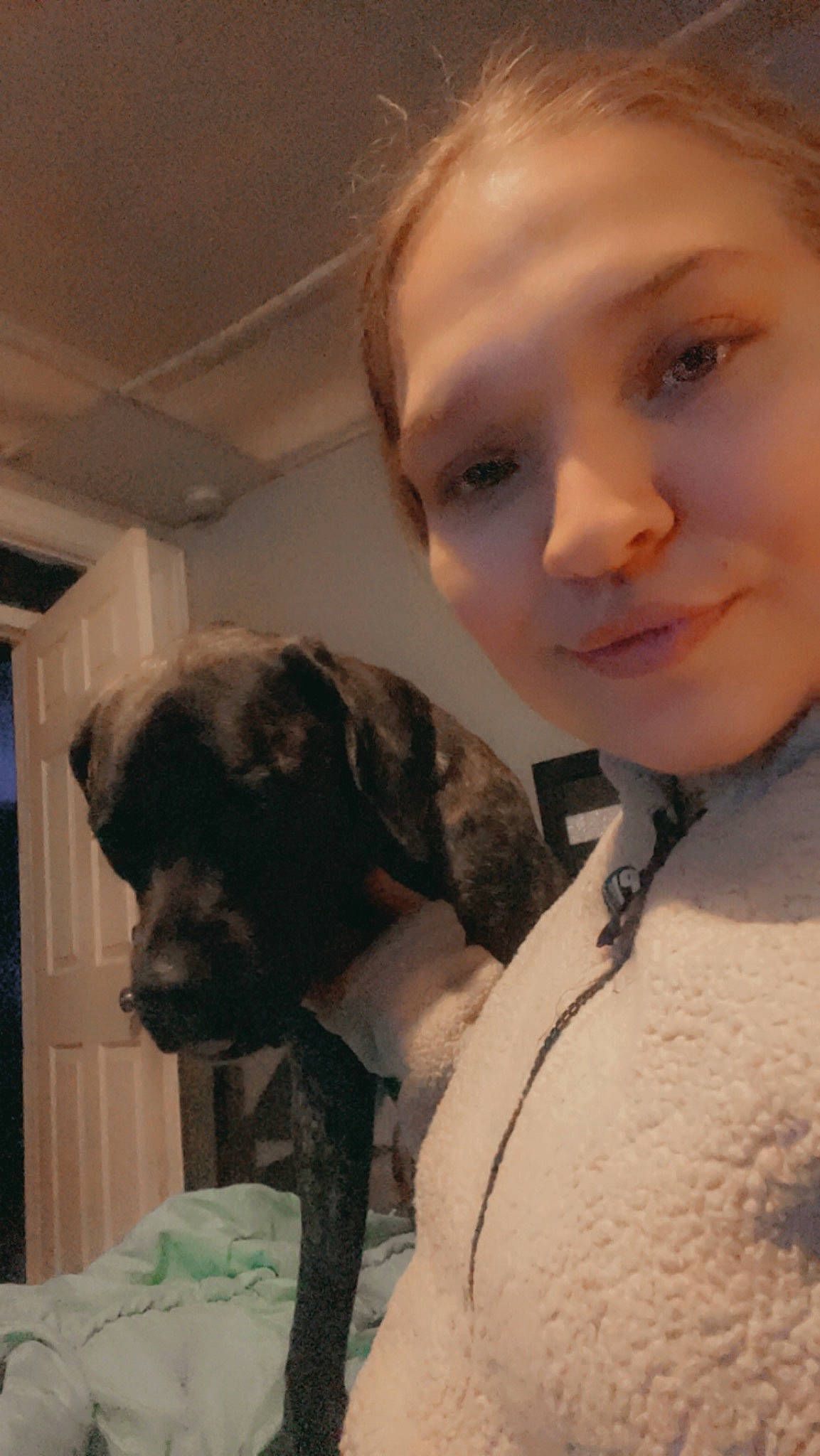 Luna joined the competition — help win amazing prizes! carnivore, companion_dog, dog, dog_breed, ear, eyelash, fawn, fur, happy, jaw, mammal, neck, nose, selfie, skin, snout, toddler, vertebrate, whiskers, working_animal