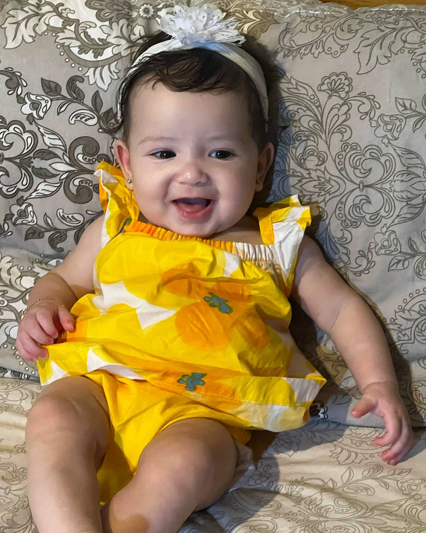 Cataleya joined the competition — help win amazing prizes! baby, baby_toddler_clothing, cheek, dress, eye, face, finger, flash_photography, fun, grass, hair, happy, head, iris, pattern, person, pink, skin, smile, thigh