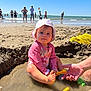 Anna participe au concours pour gagner de l'argent avec cette photo : toddler, child, beach, sand, water, sun_hat, pink_swimsuit, yellow_sand_toys, adult_hands, ocean, people, summer, sunny, shore, play, vacation, outdoor, family, fun, relaxation