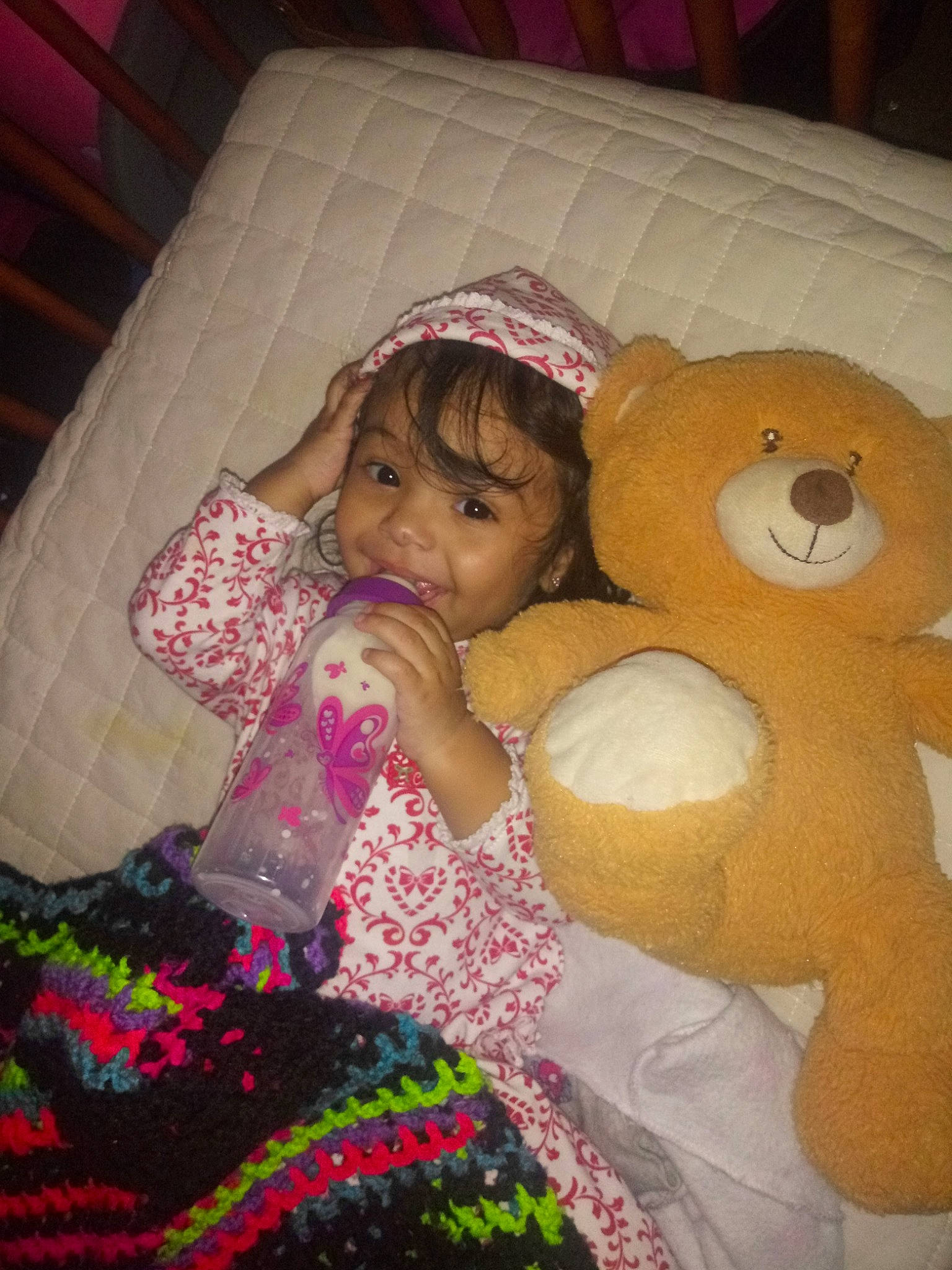 Katie joined the competition — help win amazing prizes! baby, bedtime, cheek, child, person, pink, plush, room, skin, stuffed_toy, teddy_bear, textile, toddler, toy