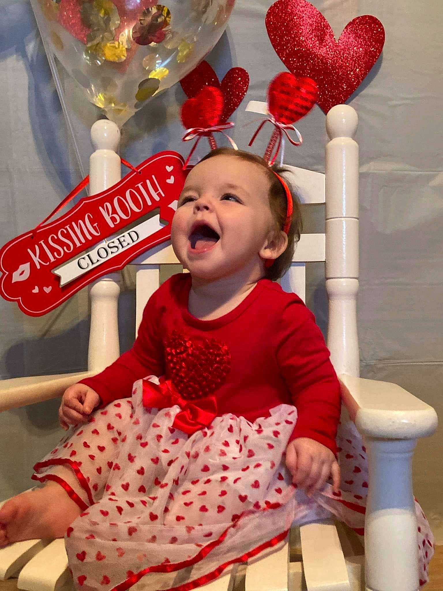 Aubrie joined the competition — help win amazing prizes! baby_toddler_clothing, chair, child, design, event, facial_expression, fun, happy, holiday, magenta, organ, pattern, person, pink, product, red, sitting, smile, standing, toddler