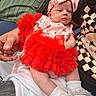 Taylin joined the competition — help win amazing prizes! baby, infant, child, portrait, pink_bow, red_dress, tutu, baby_clothing, headband, sitting, lying_down, face, indoors, blanket, couch, cushion, adult_hand, family, cute, photography