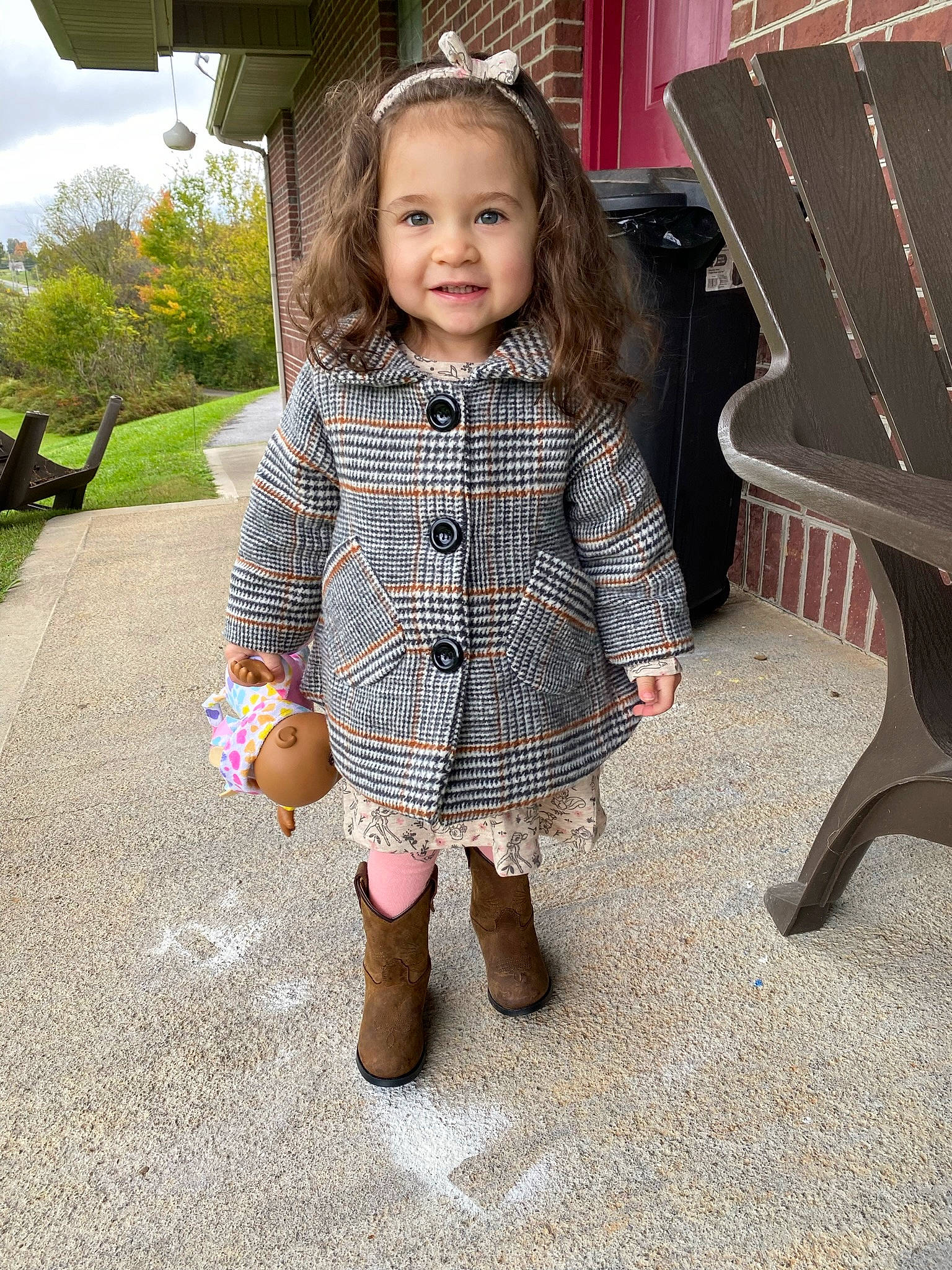 Nevaeh joined the competition — help win amazing prizes! dress, eye, facial_expression, fun, grass, hair, happy, human_body, iris, leg, leisure, pattern, people, person, plaid, plant, shoe, skin, sneakers, toddler