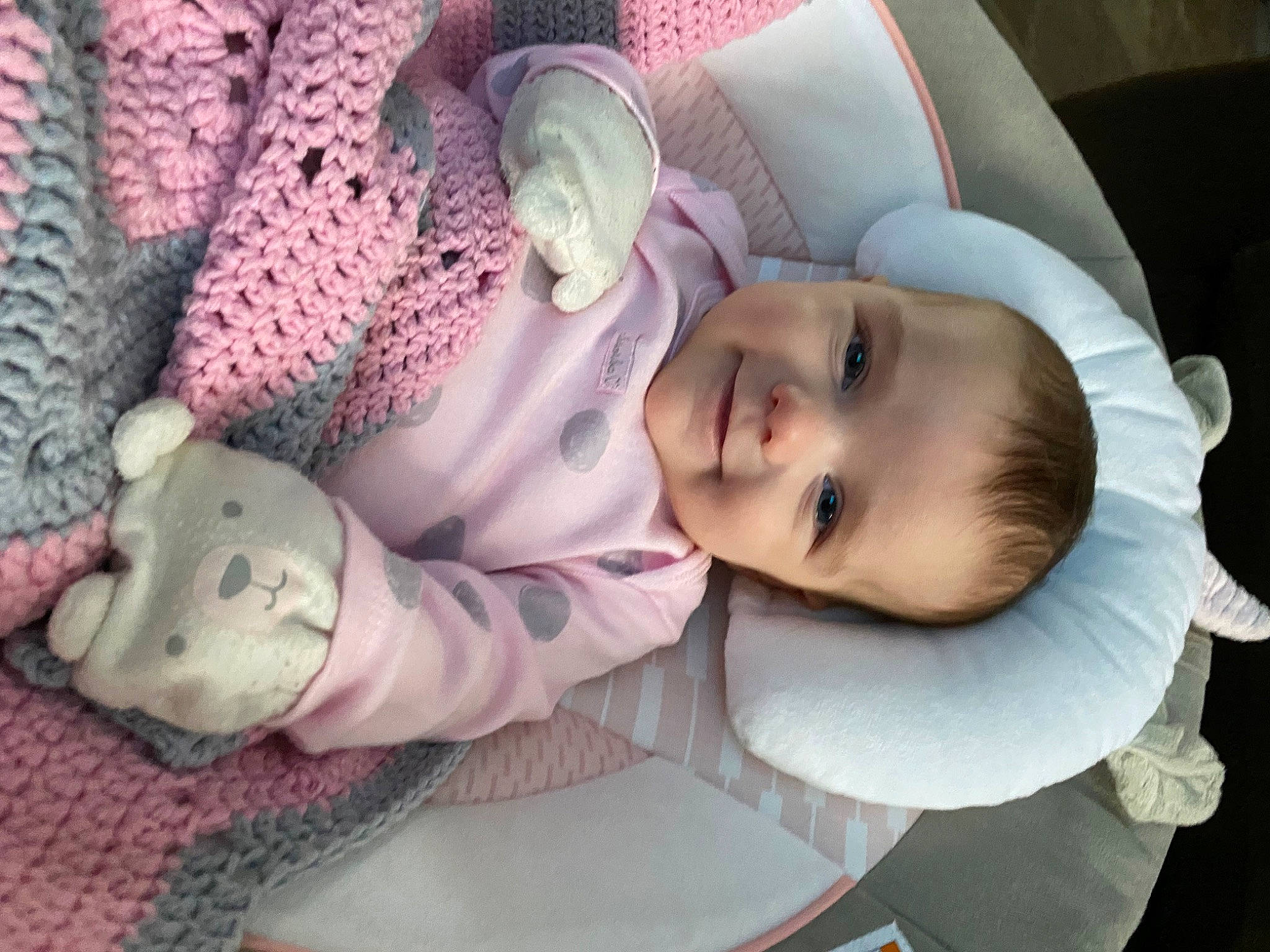 Emelia joined the competition — help win amazing prizes! baby, baby_products, baby_toddler_clothing, cheek, child, comfort, eye, face, hand, head, headgear, joy, linens, mammal, mouth, nose, person, pink, room, skin