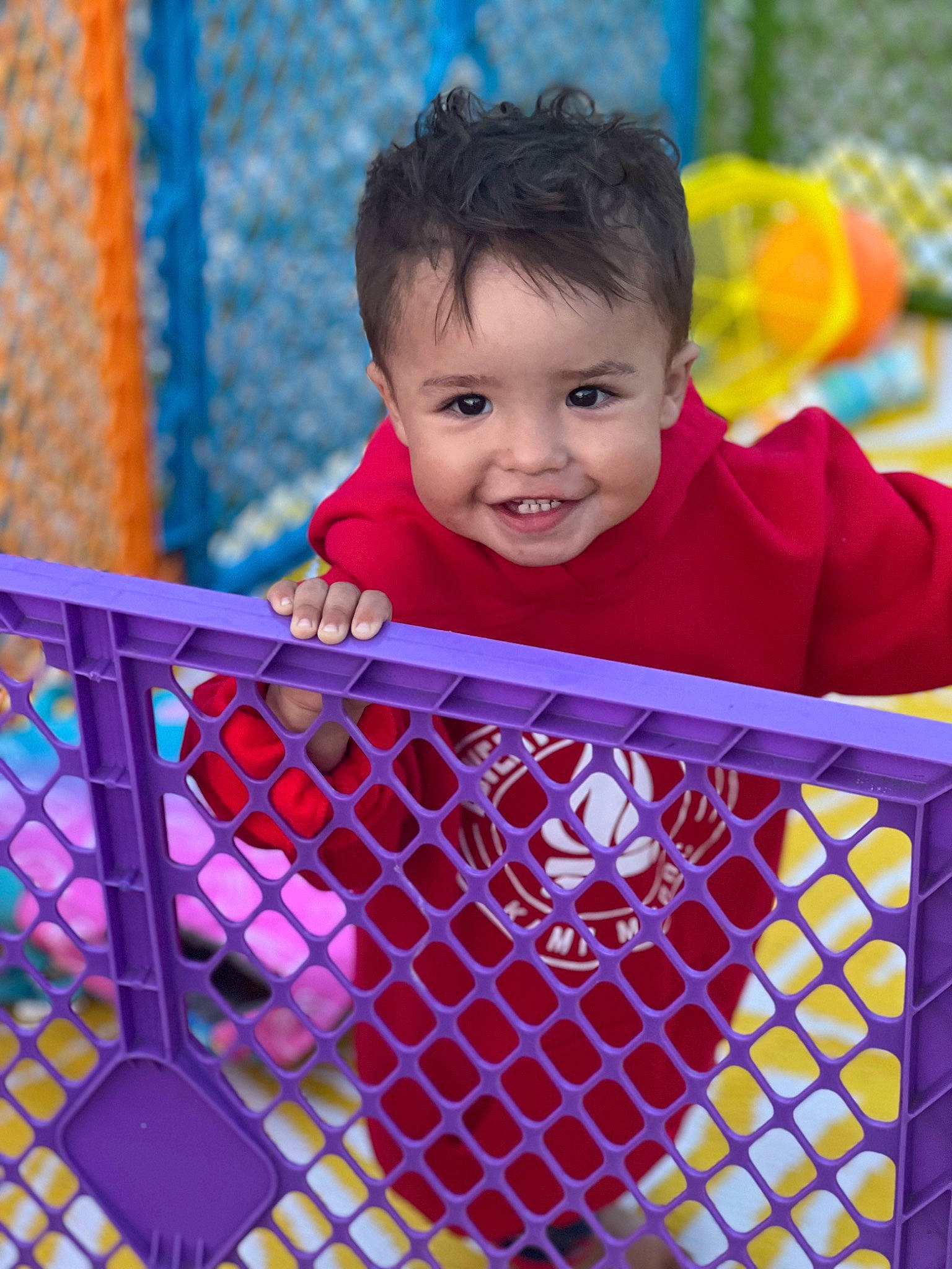 Sterling joined the competition — help win amazing prizes! baby, baby_products, baby_safety, baby_toddler_clothing, baby_toys, blue, child, electric_blue, fun, happy, infant_bed, joy, leisure, magenta, mesh, pattern, person, play, playground, recreation