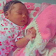 Kali joined the competition — help win amazing prizes! baby, sleeping, blanket, pink, onesie, infant, cozy, peaceful, bed, child, cute, soft, rest, face, hand, pattern, floral, warm, toddler, portrait