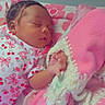 baby, sleeping, blanket, pink, onesie, infant, cozy, peaceful, bed, child, cute, soft, rest, face, hand, pattern, floral, warm, toddler, portrait